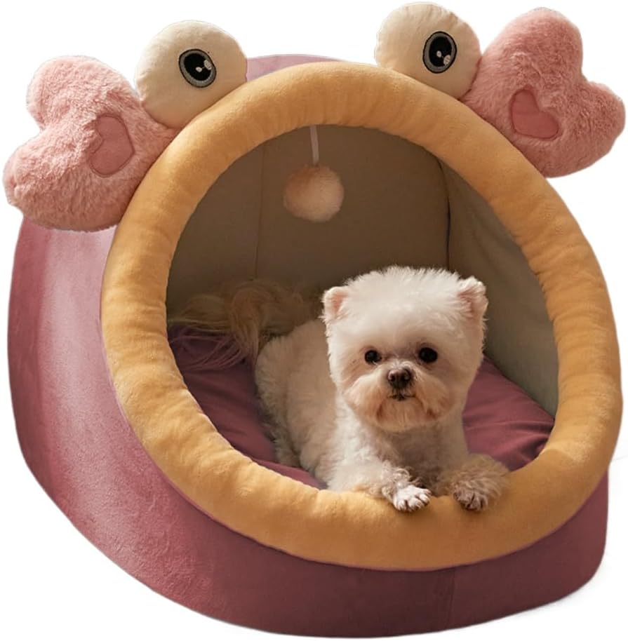 Warm Soft Cave Dog Bed & Cat Bed - Cute Indoor Pet Bed for Cats Up to 16 Lb, Small Dogs & Puppies, Cozy Cave Design for Cats and Puppies(Pink Rabbit,18.5''X14.17''X16.14'')