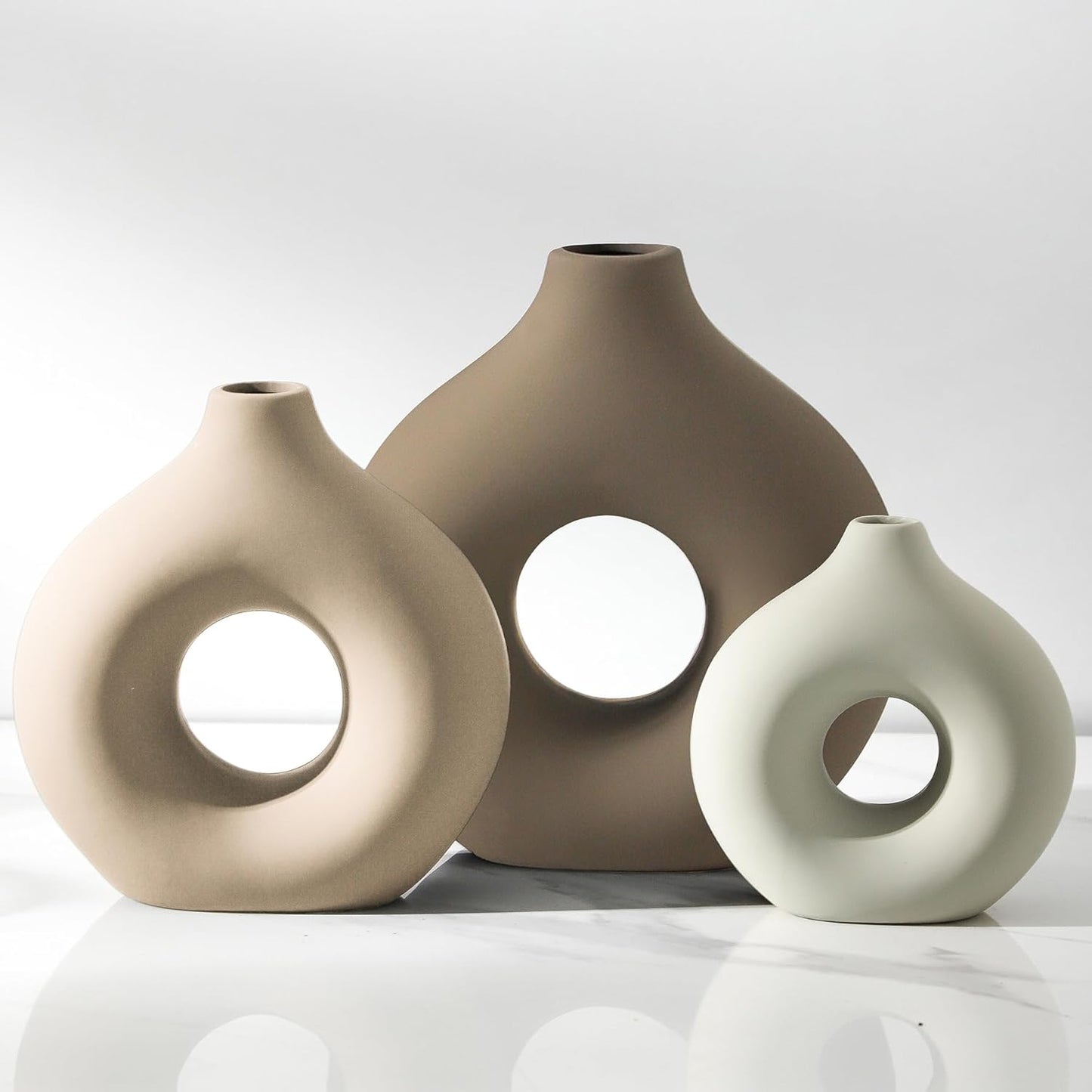 Ceramic Vase Home Table Decor - Flower Vases Set of 3 Small Living Room Centerpiece Decorations for Shelf Bedroom Office Kitchen Dining Desk Modern Aesthetic Farmhouse Decorative (Rust)