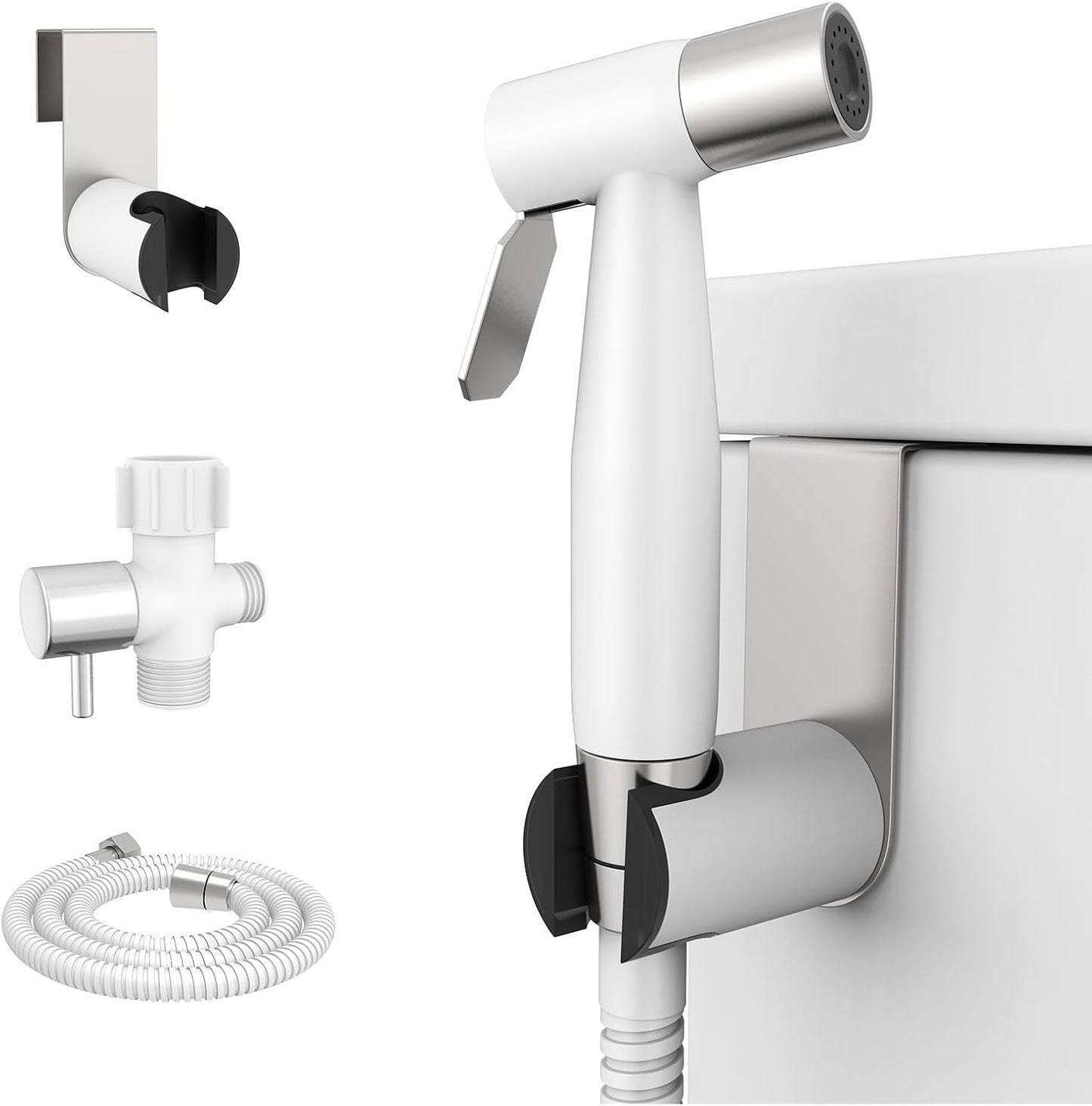 Arofa Handheld Toilet Bidet Sprayer for Toilet-Adjustable Water Pressure Control with Bidet Hose for Feminine Wash, Stainless Steel Brushed Nickel Bidet Faucet Cloth Diaper for Baby Wash