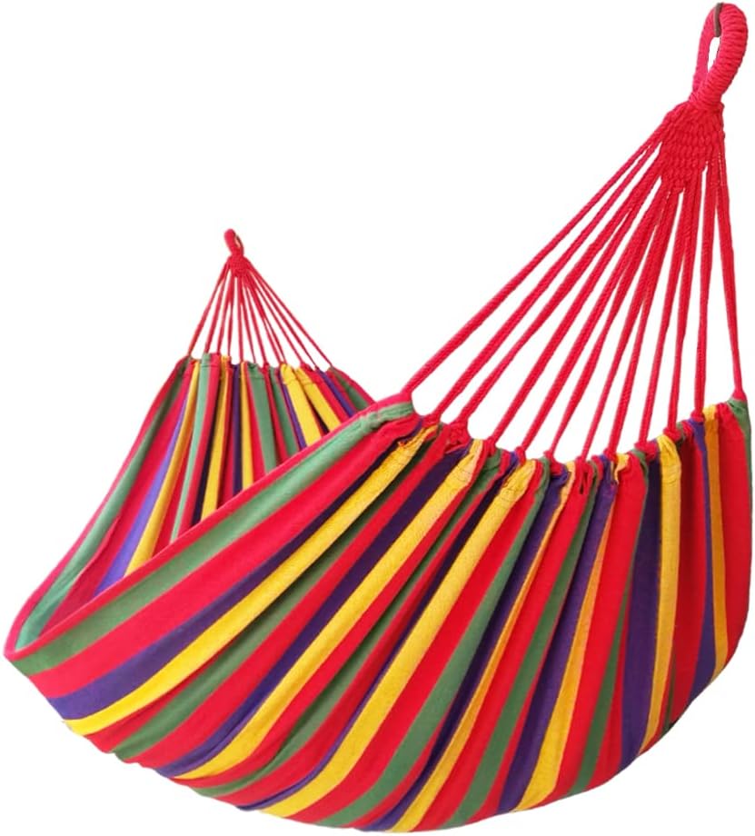 GOCAN Double Hammock 2 Person Extra Large 220x150cm Total Length 330cm Load 500lb Canvas Cotton Hammock for Patio Porch Garden Backyard Lounging Outdoor and Indoor with Removable Spreader bar