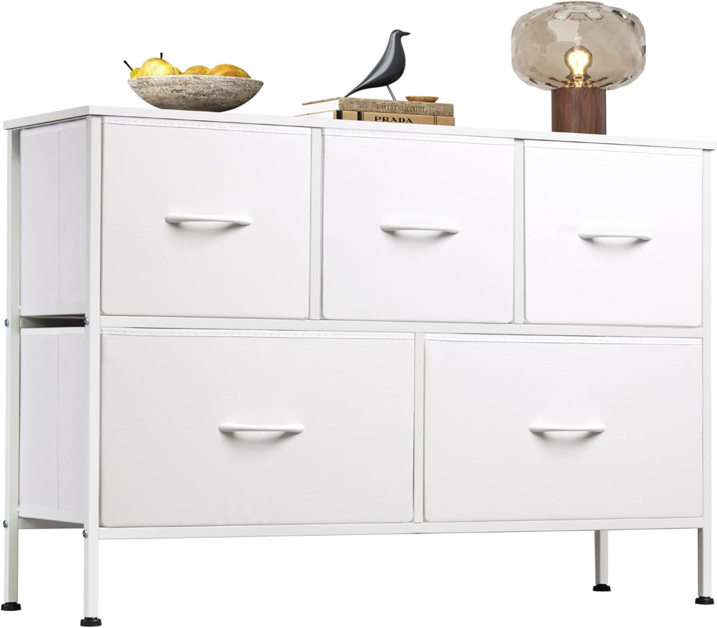 WLIVE Dresser for Bedroom with 5 Drawers, Wide Chest of Drawers, Fabric Dresser, Storage Organizer Unit with Fabric Bins for Closet, Living Room, Hallway, Dark Grey