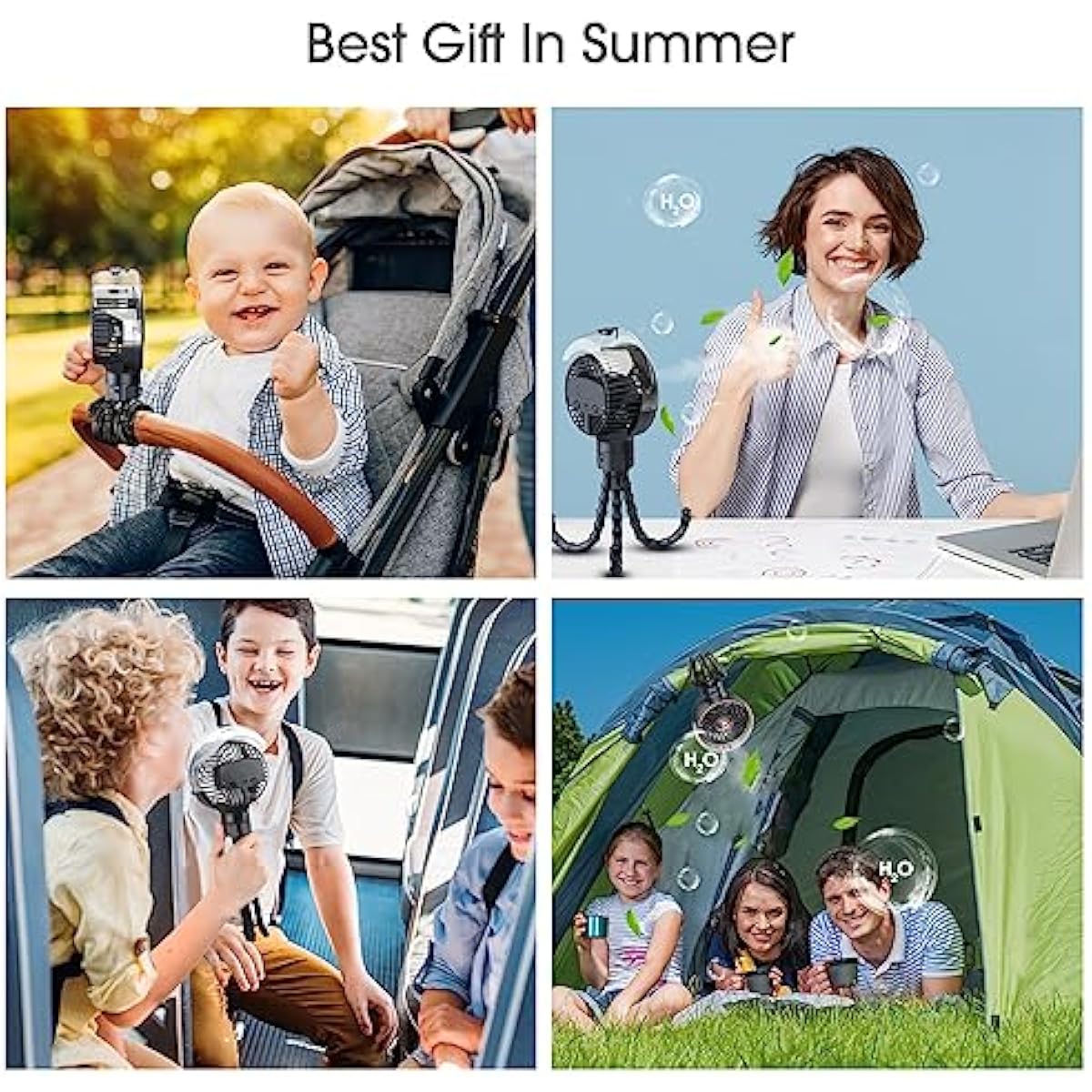 Ausic Stroller Fan with Mist, 100ml Misting Portable Fan for Stroller, Safe Baby Fans with Detachable Tripod, Baby Essentials, Clip on Fans for Crib, Treadmill, Car Seat, Outdoor, Beach, Golf Cart