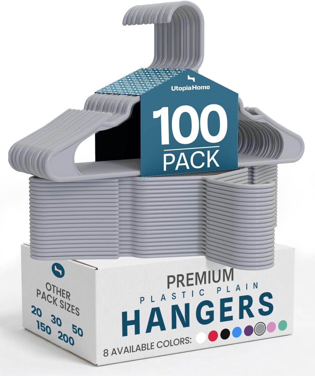 Utopia Home - Plastic Hangers 50 Pack - Space Saving Clothes Hanger - Durable and Strong Closet Organizers and Storage Makes It Ideal Stocking Stuffers or Apartment or Dorm Room Essentials (White)