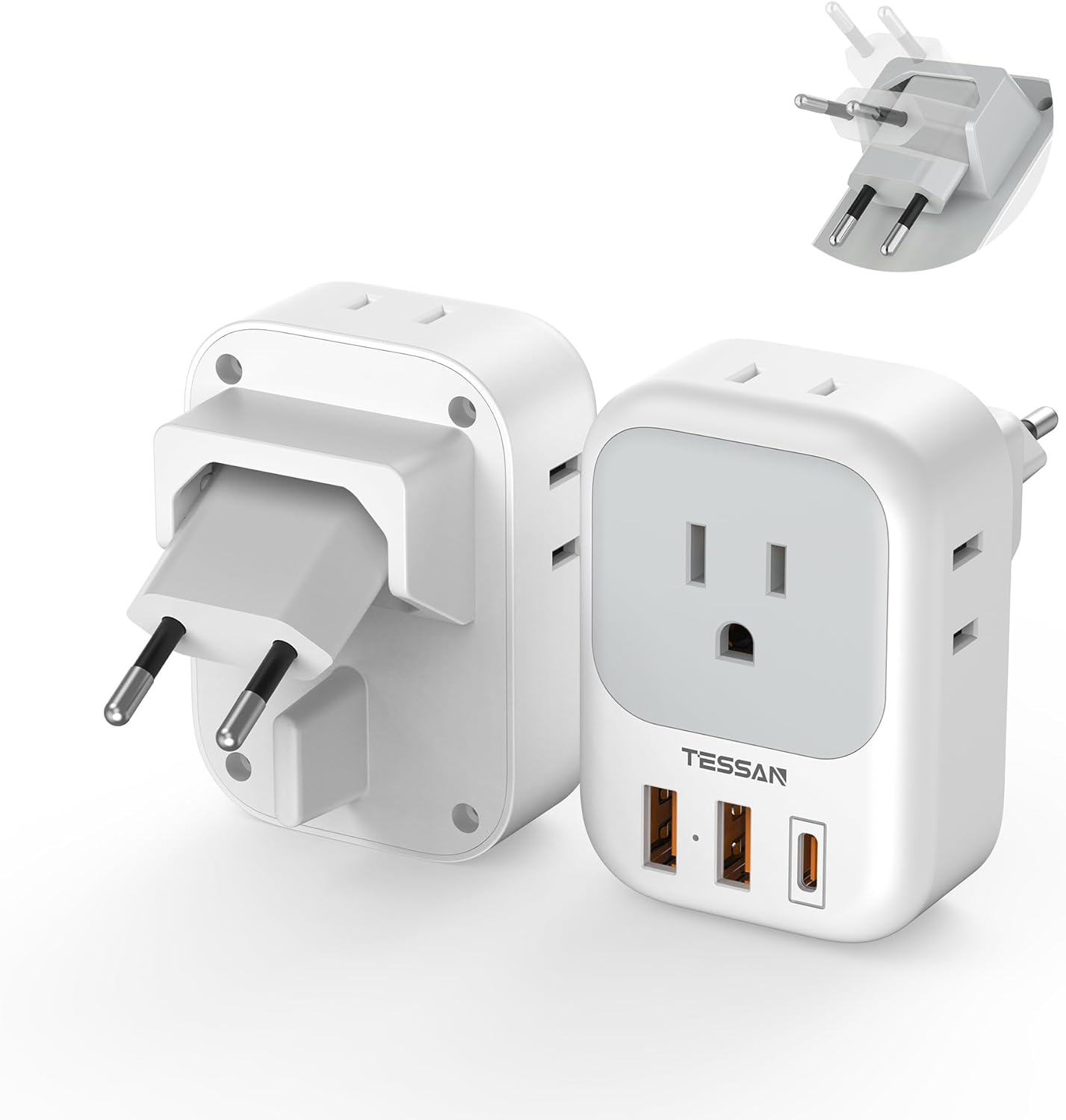 2 Pack European Plug Adapter USB C, TESSAN US to Europe Adapter 4 Outlets 3 USB Charger, Type C International Power Adaptor to Italy Spain France Portugal Iceland Germany, Europe Travel Essentials