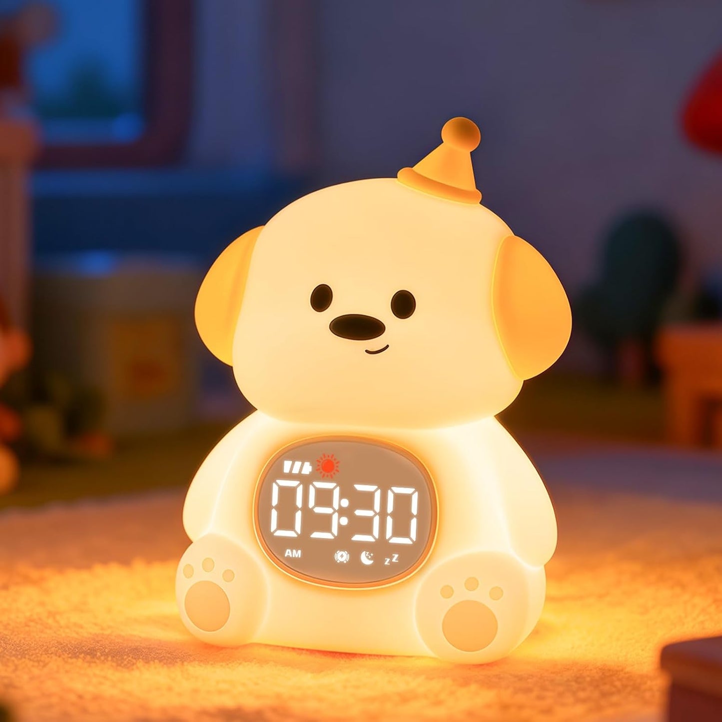Cat Alarm Clock with Night Light for Kids with Sleep Training and Sound Machine, Rechargeable Silicone Lamp OK to Wake Clock，Cute Animal Tabletop Lamp, Perfect Sleep Companion for Boys Girls