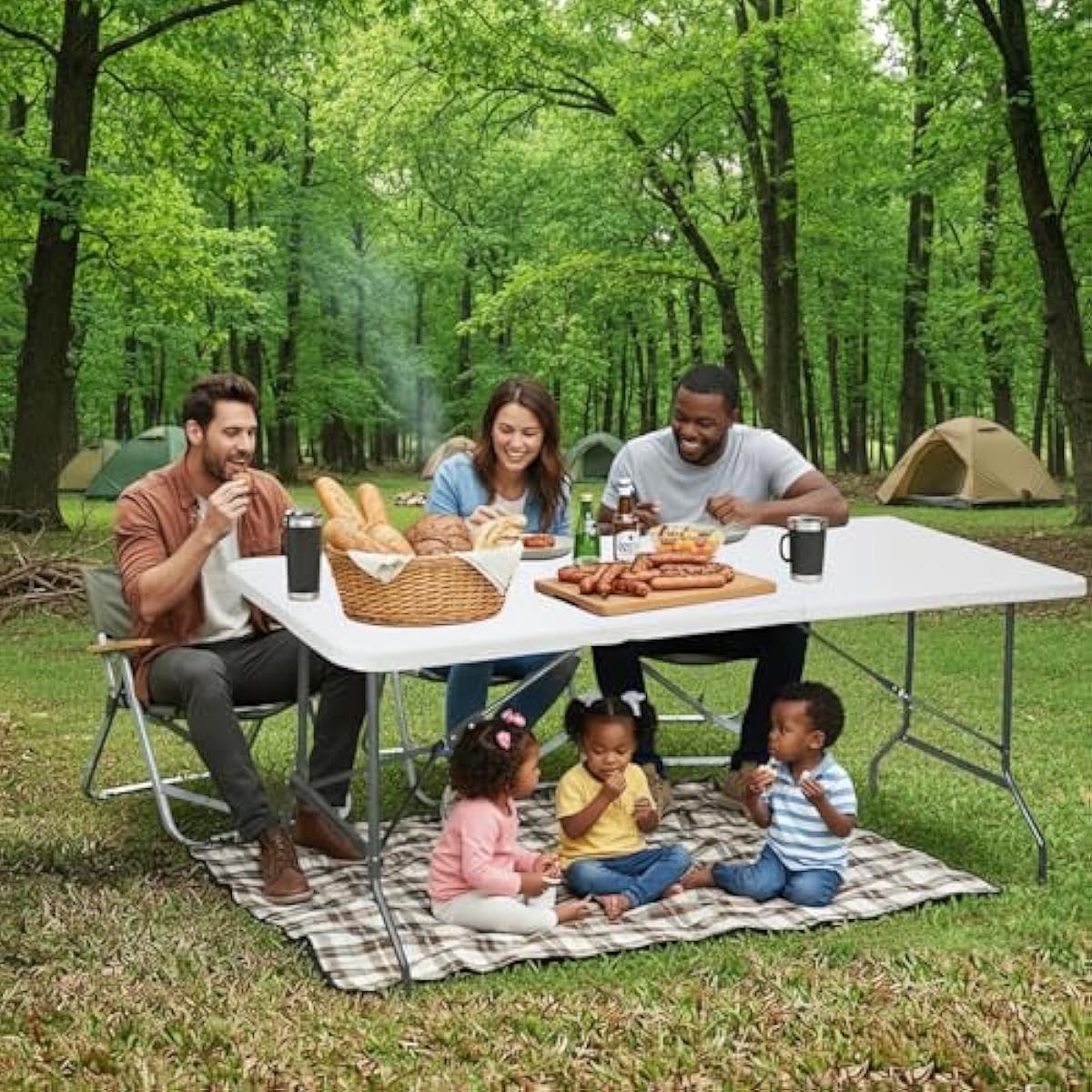 6ft Table Large Folding Table White Folding Table with Portable Carrying Handle 6ft Heavy Plastic Foldable Table for Party, Wedding, Events, Dining, Camping, Picnic Indoor, Outdoor, Utility