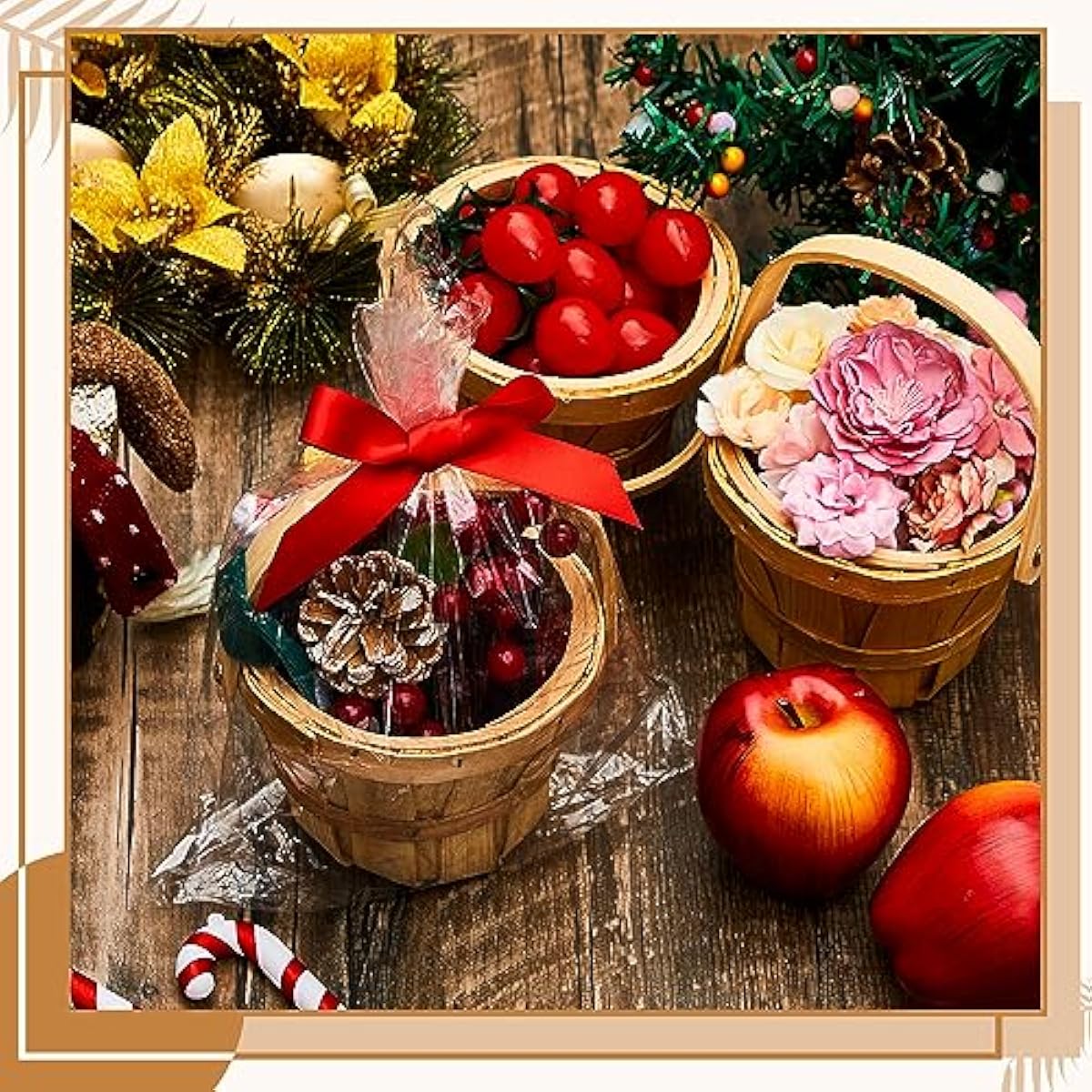 Marsui 10 Pcs Small Wooden Berry Baskets – 4 x 5.1 Inch Handcrafted Rustic Baskets with Reinforced Handles, for Fruit, Market, Crafts, Gifts, Garden Picking & Decor (Brown)