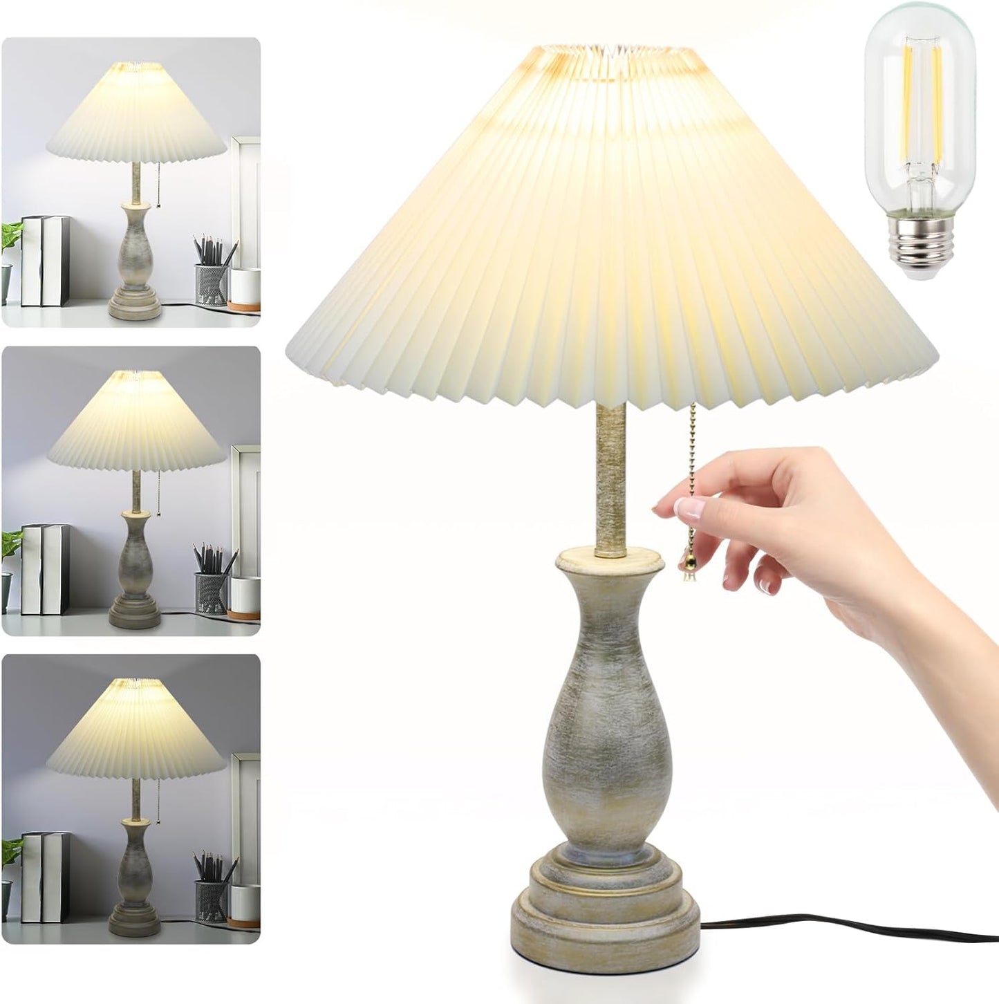 Farmhouse Table Lamp Touch Control 3-Way Dimmable Table Lamp, Modern Nightstand Lamp with 2 USB Port Bedside Desk Lamp with Fabric Shade for Living Room Bedroom Hotel (Pack 1-Beige Shade)