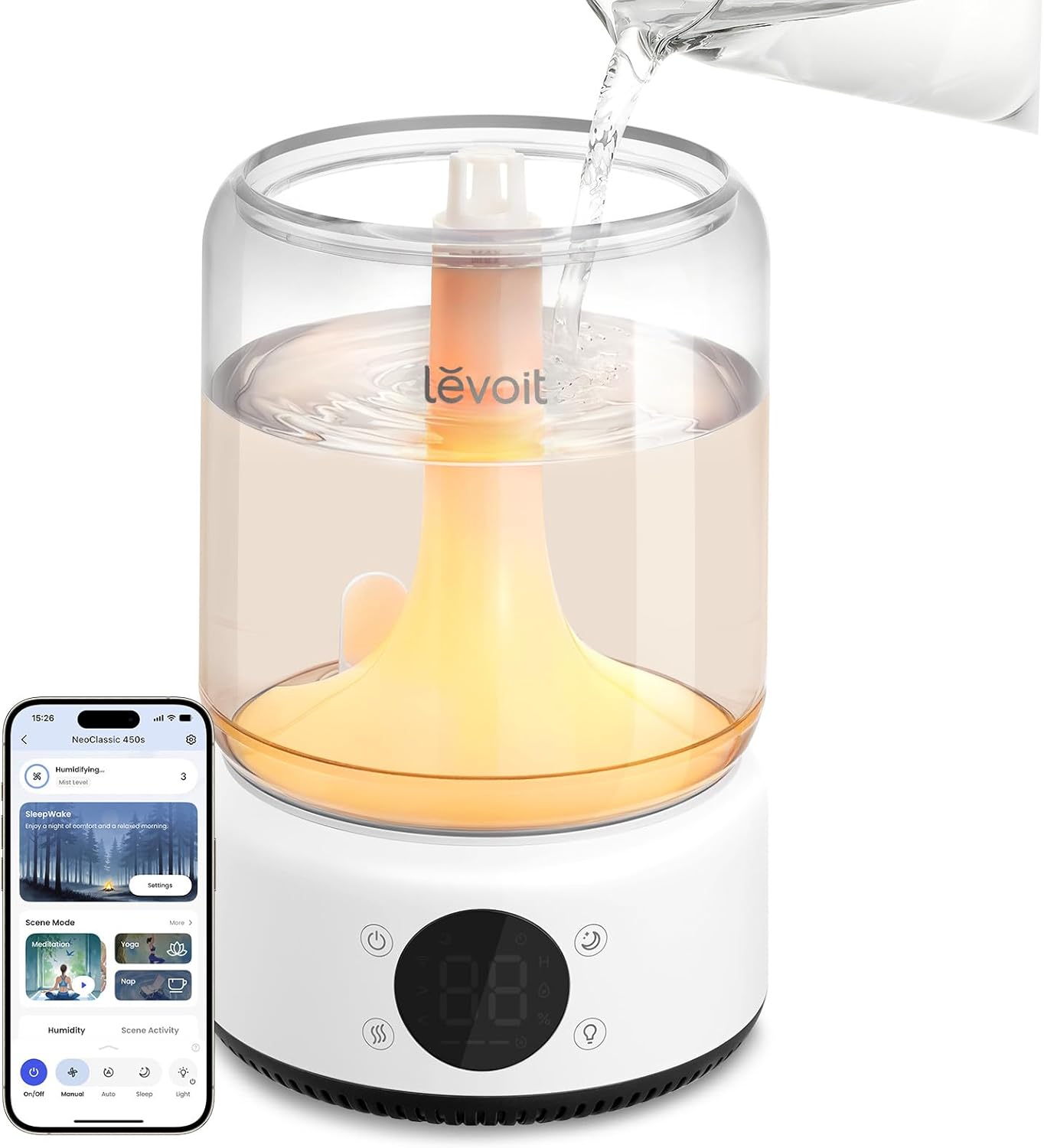 LEVOIT Top Fill Humidifiers for Bedroom, 2.5L Tank for Large Room, Easy to Fill & Clean, 28dB Quiet Cool Mist Air Humidifier for Home Baby Nursery & Plants, Auto Shut-off for Safety, 25H