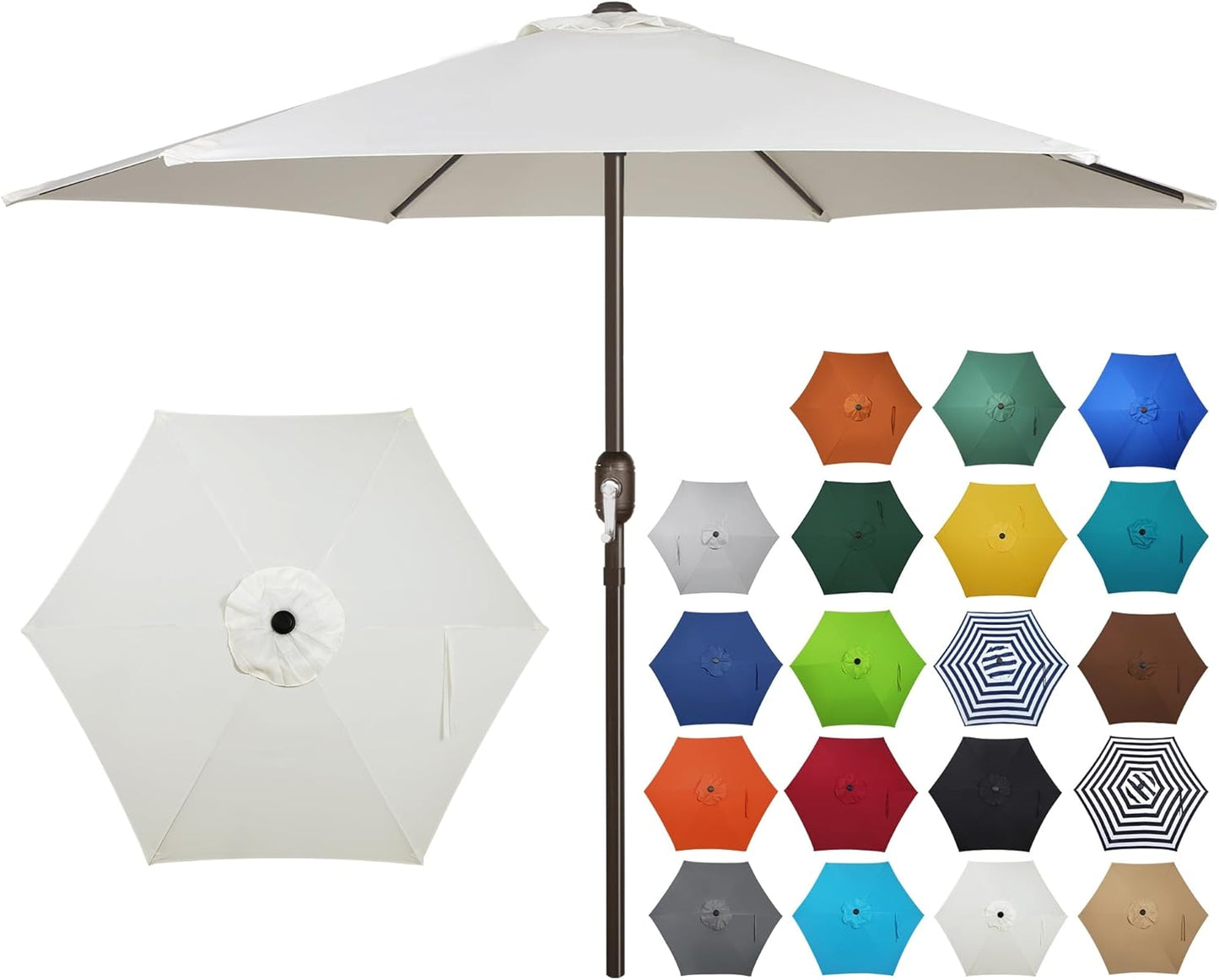 Blissun 7.5 ft Patio Umbrella, Yard Umbrella, Outdoor Market Umbrella with Push Button Tilt Crank (Blue&White)