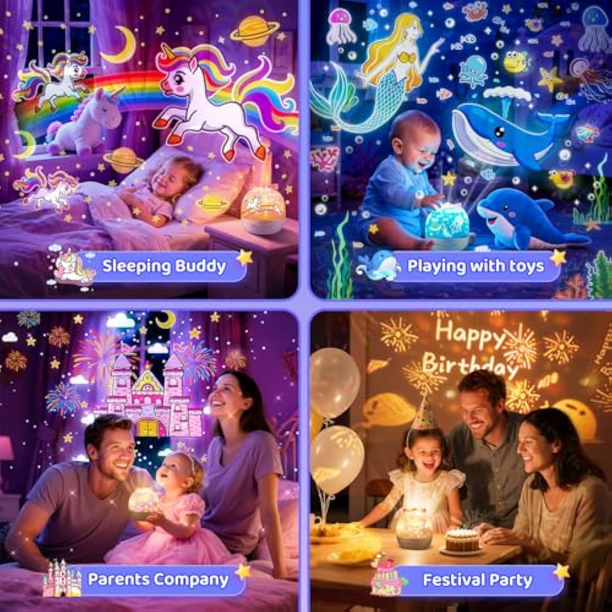 Pikoy Unicorn Toys for Girls Gifts, 15 Films+15 Lullaby Sound Machine for Kids Night Light Projector, Remote+Rechargeable Night Light for Kids Gifts, 360 °Rotation Princess Mermaid Toddler Girl Toys
