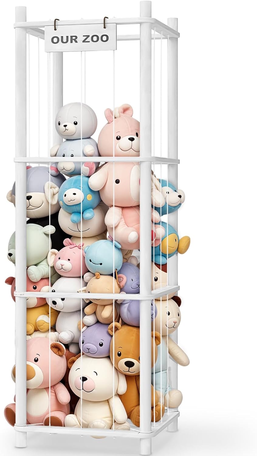 Stuffed Animal Storage & Organizer, Wooden Cute Zoo Toy Holder for Toddler Rooms, Playrooms & Bedrooms