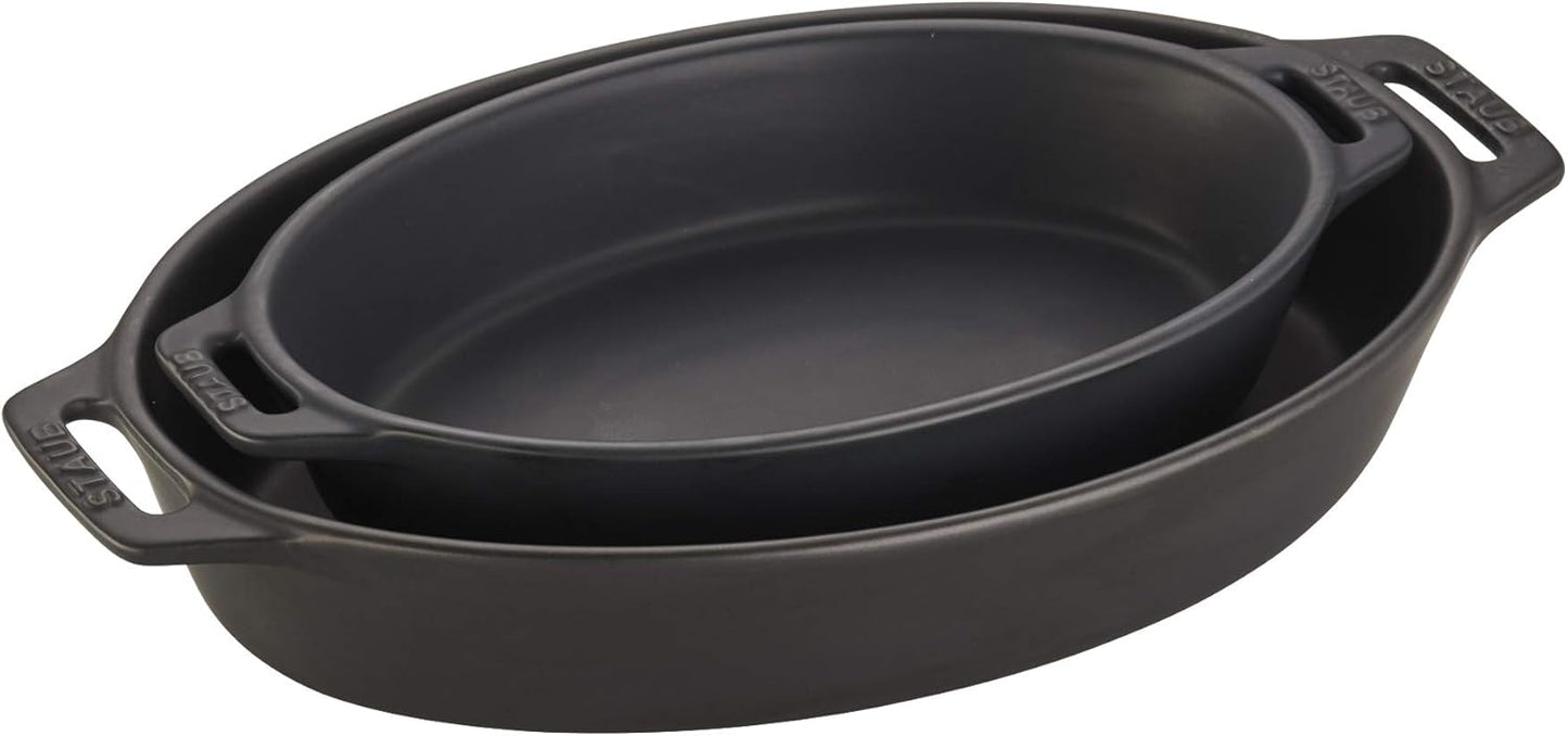 STAUB Ceramic Oval Baking Dish Set, 2-piece, Dark Blue