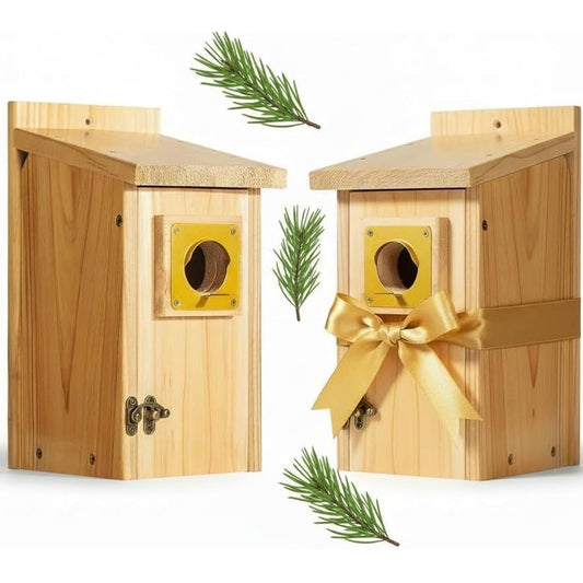 2 Pack Bird Houses for Outside Clearance with Copper Guard, Cedar Bird House Outdoor, Bluebird Finch Swallow Wren Chickadee Assembly Required，Lacquer Finished,Outdoor 5 Years Usage