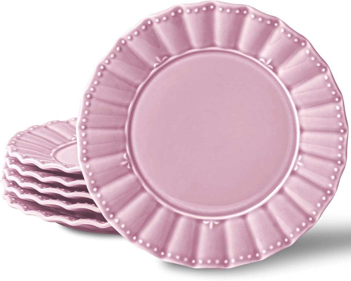 HOMBENE Dessert Plates 8 Inches Set for 6 Ceramic Serving Plates, Plates for Cake Waffles,Wavy Style, Snacks, Pasta, Noodle,Dinner, Microwave & Dishwasher Safe (Mint Glow Green)