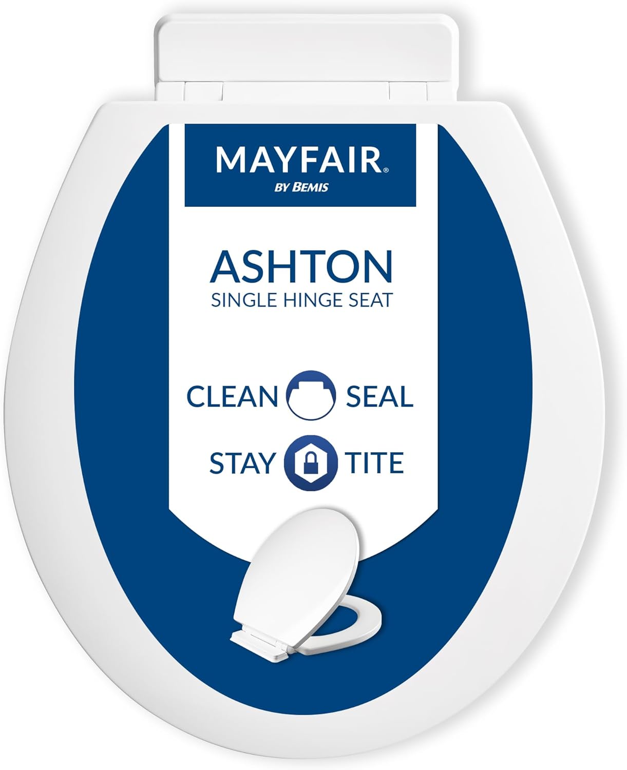 Mayfair Linden Slow Close Toilet Seat, Non Slip Heavy Duty Wood, Easy Install, Elongated, White