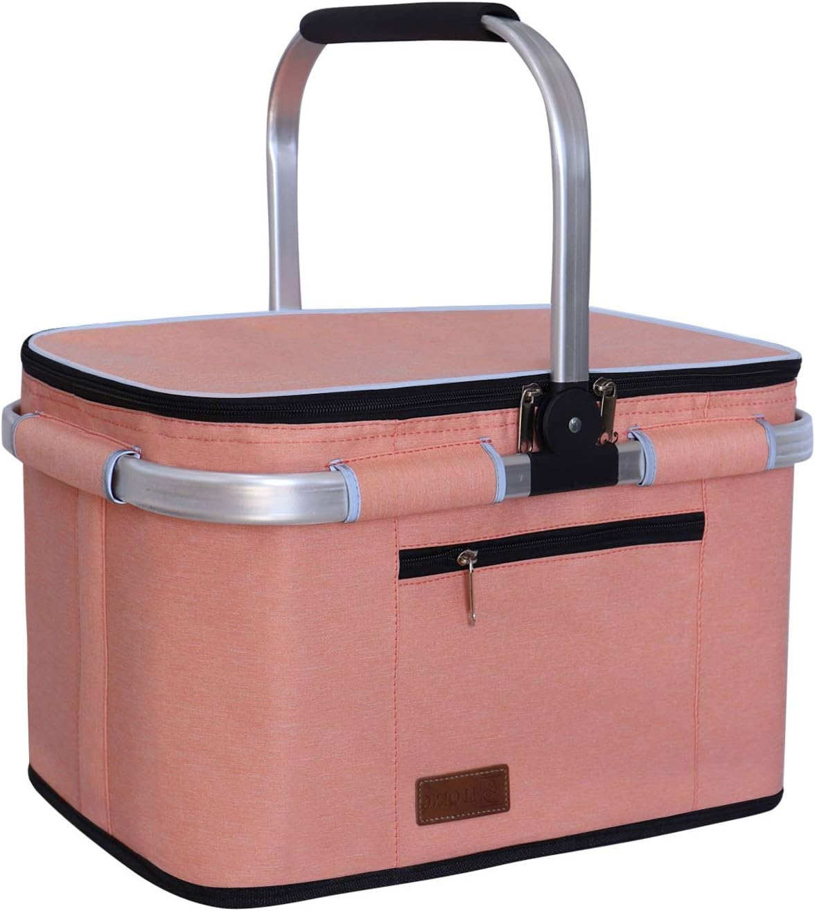 LIQING 35L Large Picnic Basket 2 Layers of Internal Pockets Leak-Proof and Insulated ，Folding with Internal Support for enhansed Stability, Wedding Gifts for Couple(Grey)