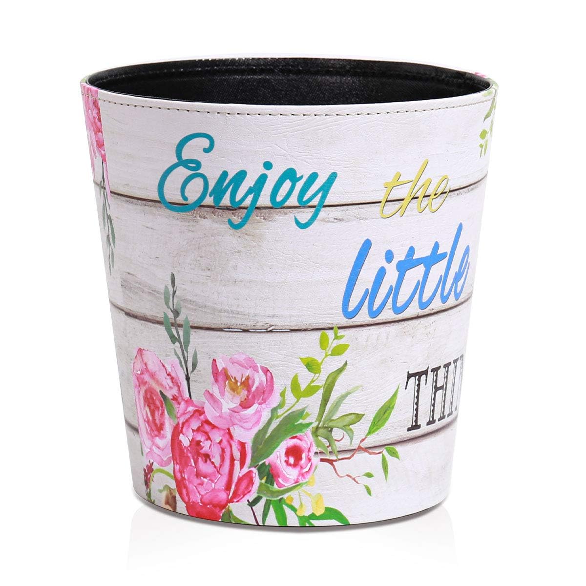 PU Leather Small Trash Can Wastebasket, Round Garbage Container Basket for Bathrooms, Laundry Room, Kitchens, Offices, Kids Rooms, Bedrooms,Dorms,Home Decorative Art Bin, 2.9 Gallon(Blue Butterfly)