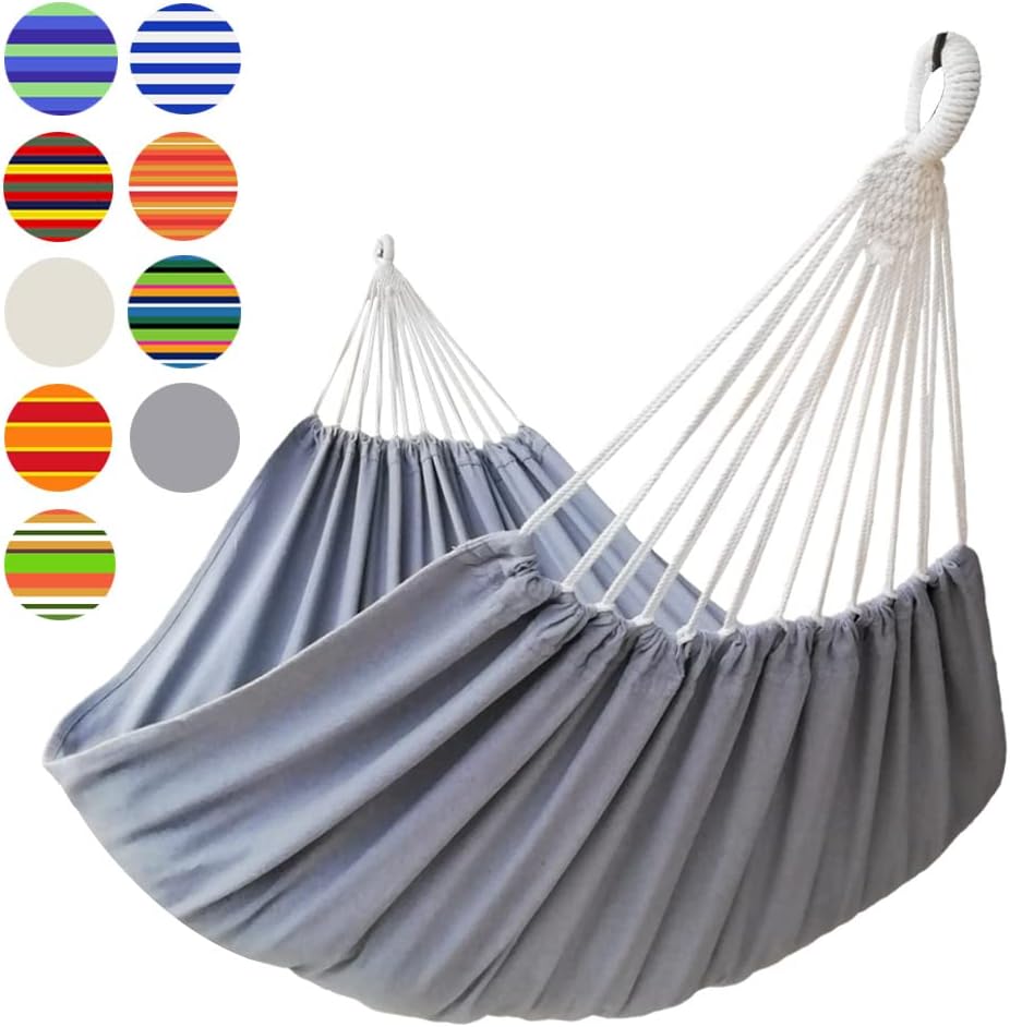 GOCAN Double Hammock 2 Person Extra Large 220x150cm Total Length 330cm Load 500lb Canvas Cotton Hammock for Patio Porch Garden Backyard Lounging Outdoor and Indoor with Removable Spreader bar
