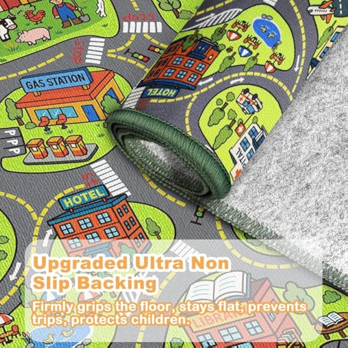 Upgrade Ultra Non Slip Kids Car Rug, Kids Road Playmat Rug for Toy Cars, Educational Town City Map Washable Carpet for Boy Playroom Bedroom, Safer Car Track Play Mat for Children Baby Toddler, 60"x36"