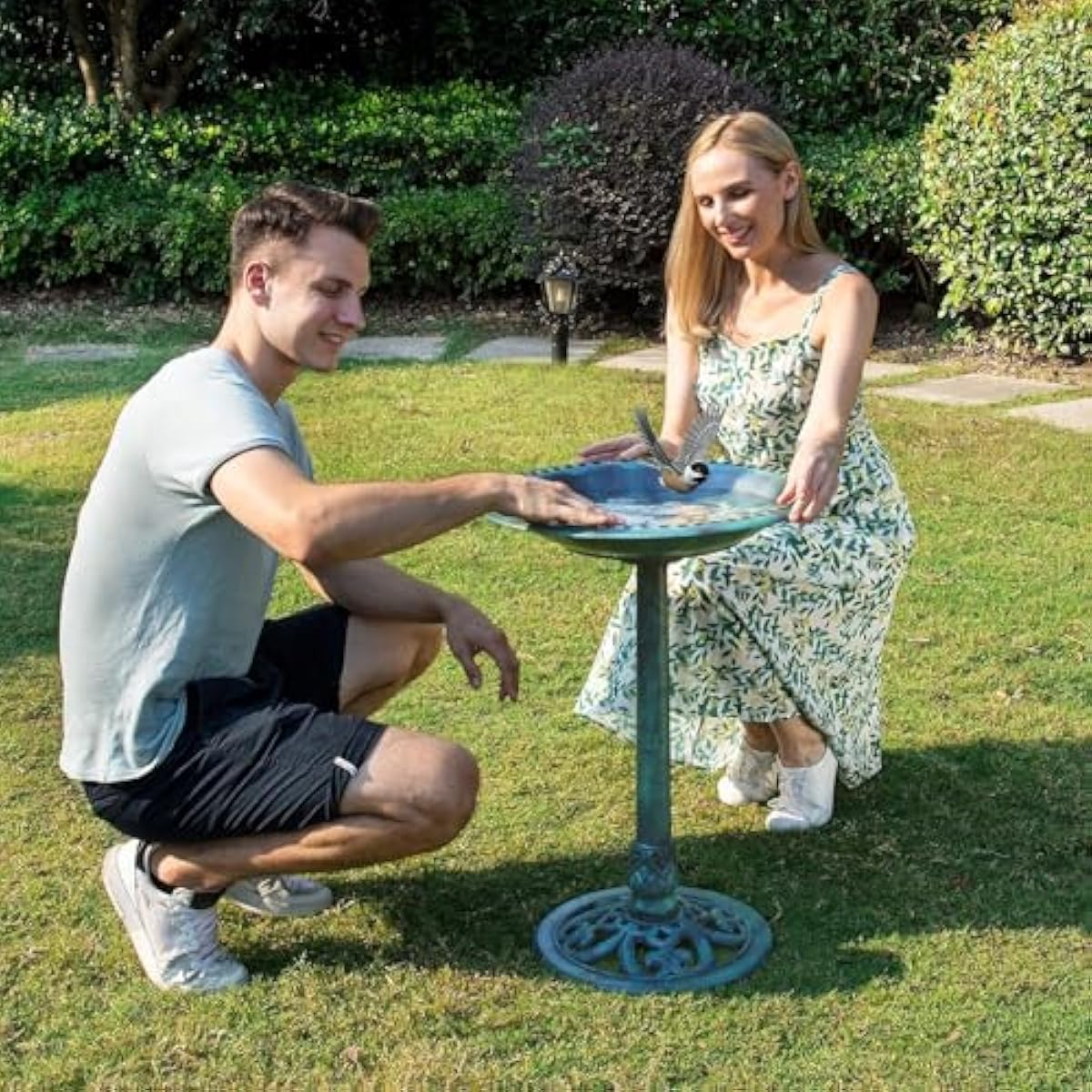 VIVOHOME Bird Bath for Outside, Polyresin Pedestal Bird Baths for Outdoor, Garden, 28 Inch Height Weather-Resistant Birdbaths with 20" Bowl, Green