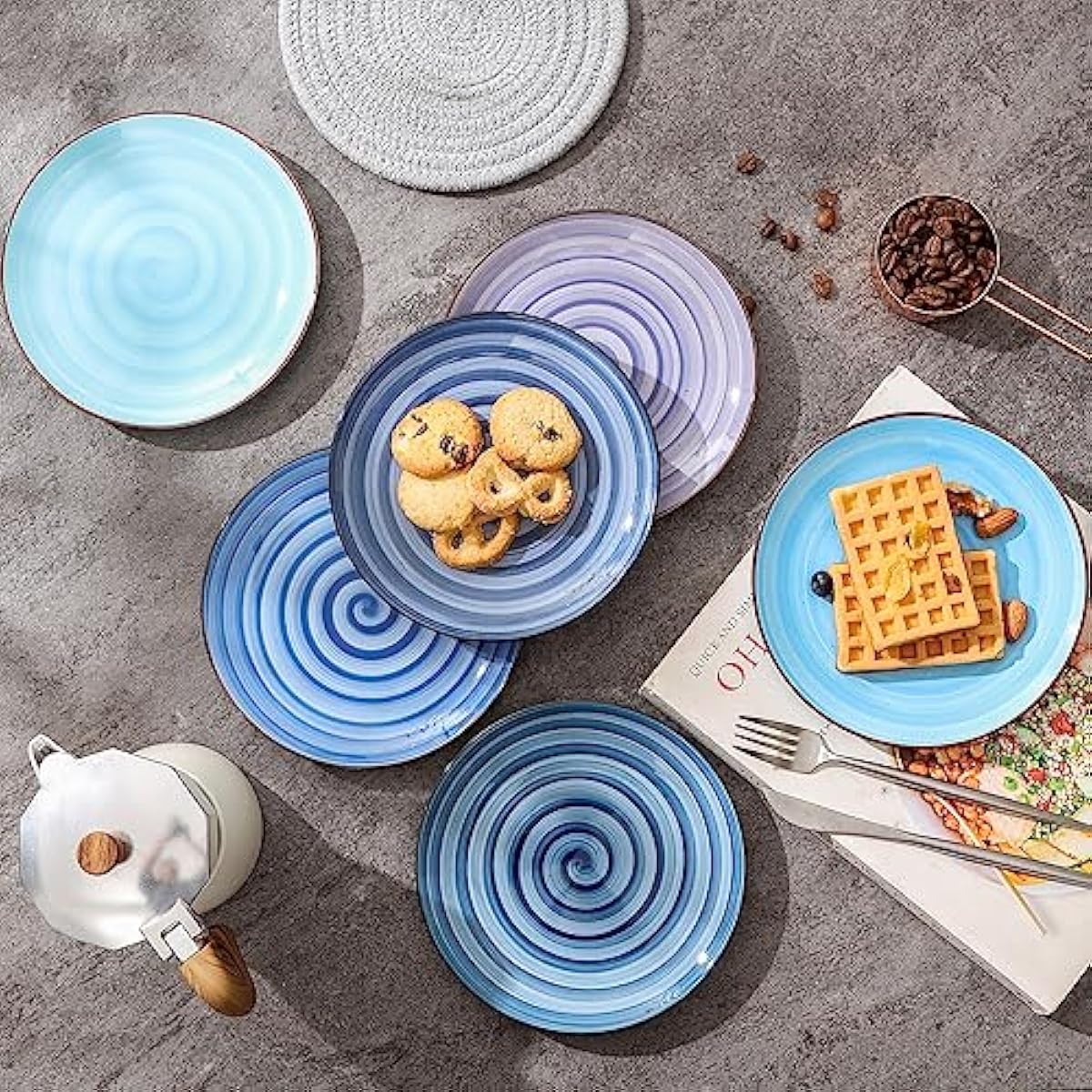 Selamica Ceramic Dessert Plates Set of 6,6 Inch Appetizer Plate for Kitchen for Cake Snacks Side Dish, Microwave Dishwasher Safe, Gradient Blue