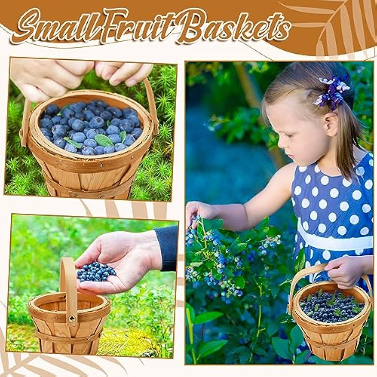 Marsui 10 Pcs Small Wooden Berry Baskets – 4 x 5.1 Inch Handcrafted Rustic Baskets with Reinforced Handles, for Fruit, Market, Crafts, Gifts, Garden Picking & Decor (Brown)