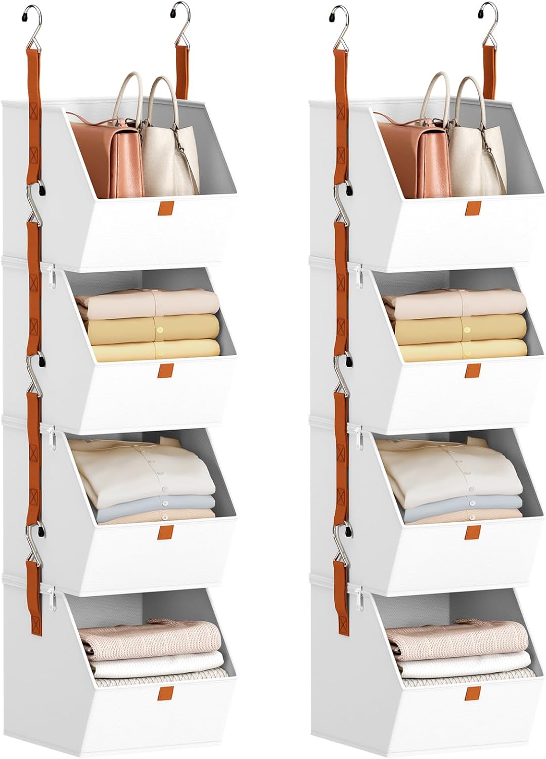 Hanging Closet Organizer 4 Tier - Clothes Hanging Shelves, Space-Saving Closet System, Fabric Storage Bins Bedroom Organization, Collapsible Baskets for Home, Dorm, Rv, Beige