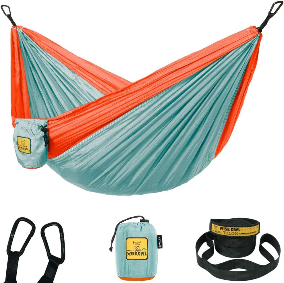 Wise Owl Outfitters Camping Hammock – 500lbs Portable Hammock with Tree Straps - Travel, Backpacking, Hiking, Outdoors Camping Gear - Single or Double