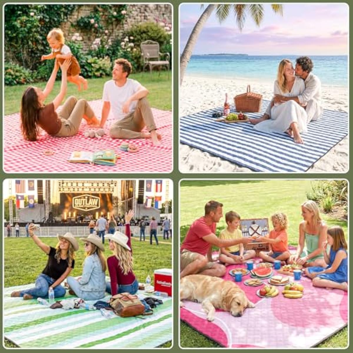 Genovega Waterproof Picnic Blanket Beach Outdoor Camping Mat Extra Large Foldable Cute Big Travel Essential Accessories Gift Park Patio Lawn Garden Grass Ground PlayMusic Festival Concert Must Have