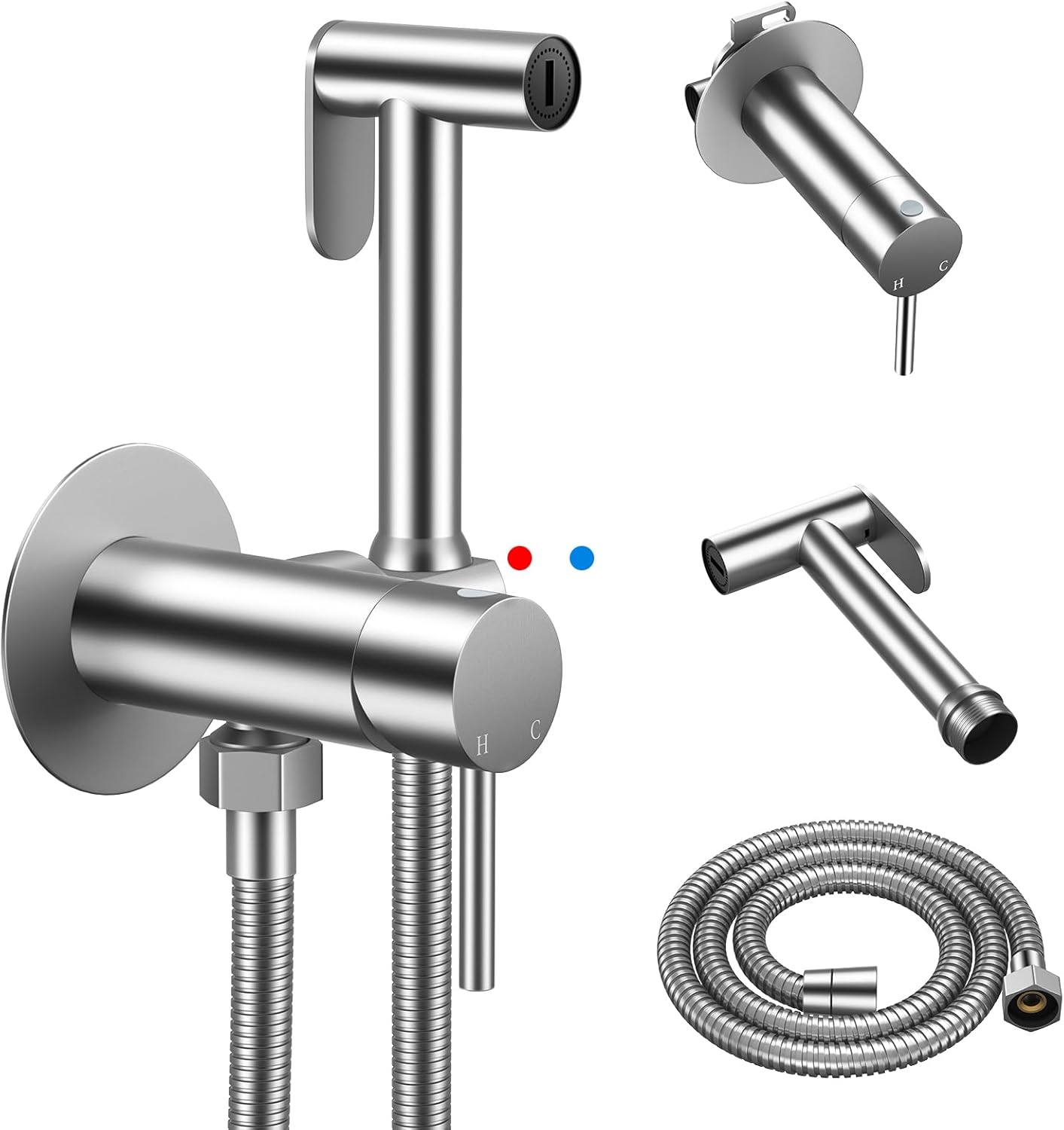 Arofa Handheld Toilet Bidet Sprayer for Toilet-Adjustable Water Pressure Control with Bidet Hose for Feminine Wash, Stainless Steel Brushed Nickel Bidet Faucet Cloth Diaper for Baby Wash
