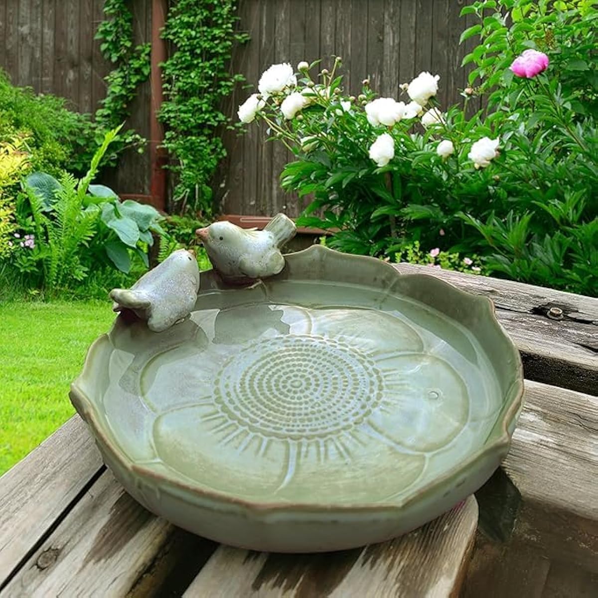 Ceramic Bird Bath for Outside on Ground, 9.45-Inch Birds Bath Bowl Only, Ground Bird Feeders and birdbath for Outdoors, Garden, Tabletop, Deck, Balcony and Lawn