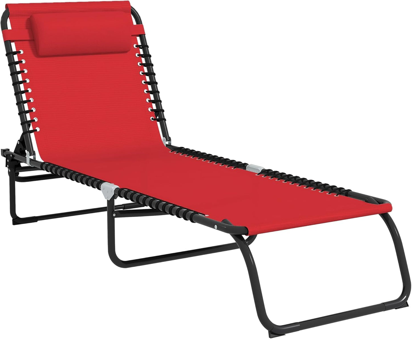 Outsunny Folding Chaise Lounge Chair, Patio Sun Tanning Chair, Outdoor Chaise Lounger with 4-Position Reclining Back, Breathable Mesh Seat for Beach, Poolside, Yard, Rainbow Striped
