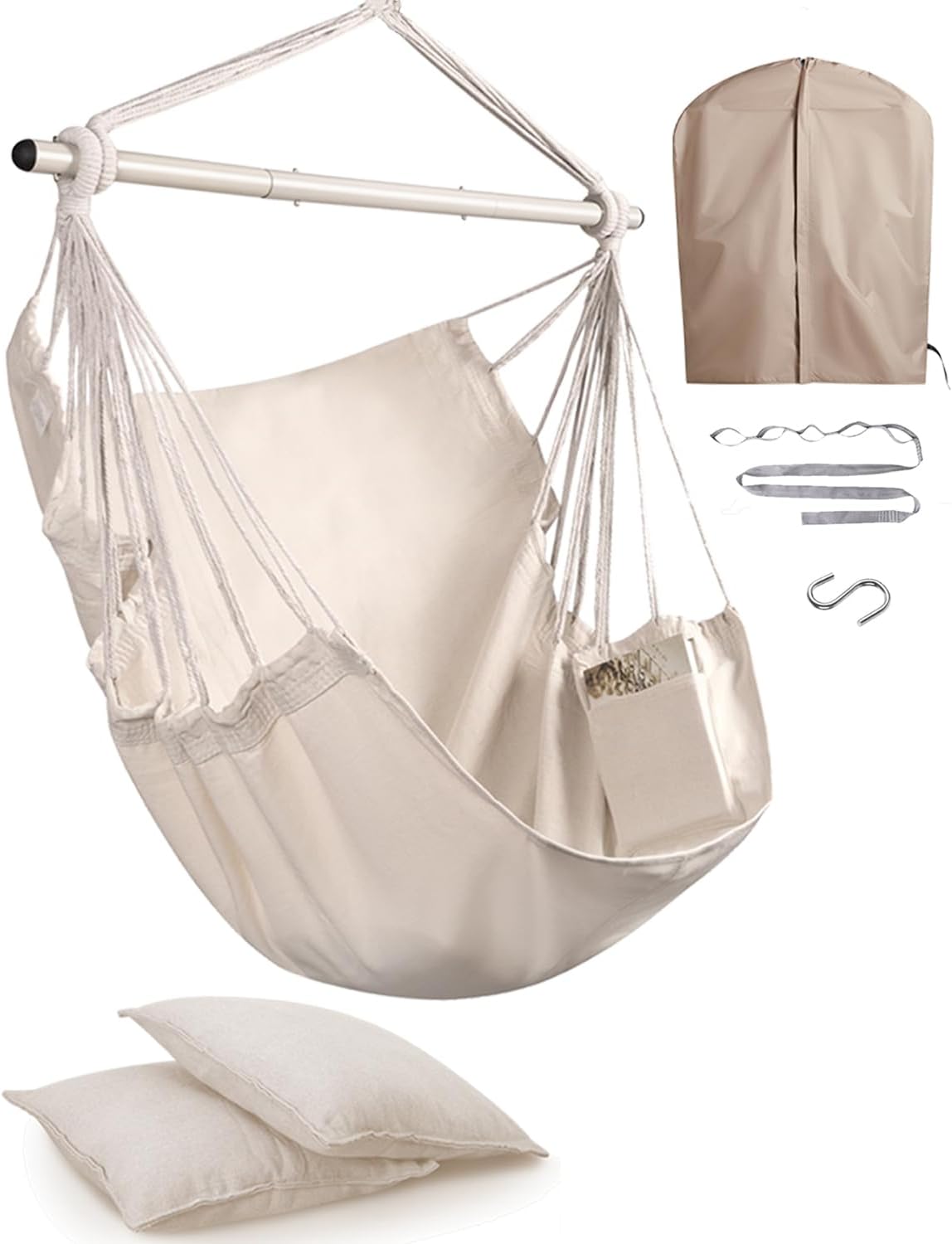 MIZTLI Hammock Chair Swing Indoor Hammock for Bedroom - Max 500 Lbs－Steel Spreader Bar with Anti-Slip Rings-Indoor & Outdoor