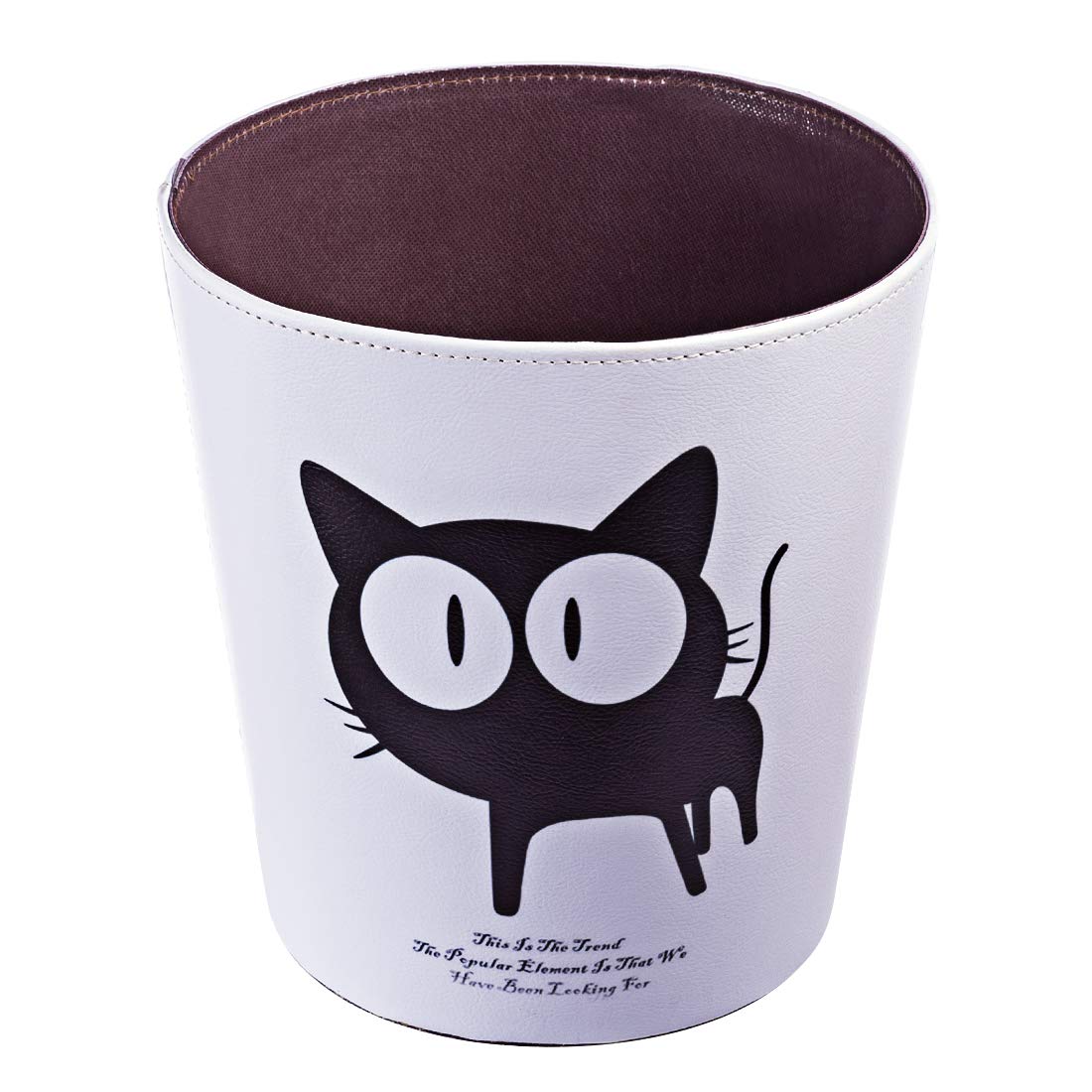 10L/2.64 Gallon Trash Can, Decorative Waste Basket, PU Leather Waste Paper Basket, Waterproof Garbage Can for Bathroom, Bedroom, Office, Kitchen and Living Room - Cat-2
