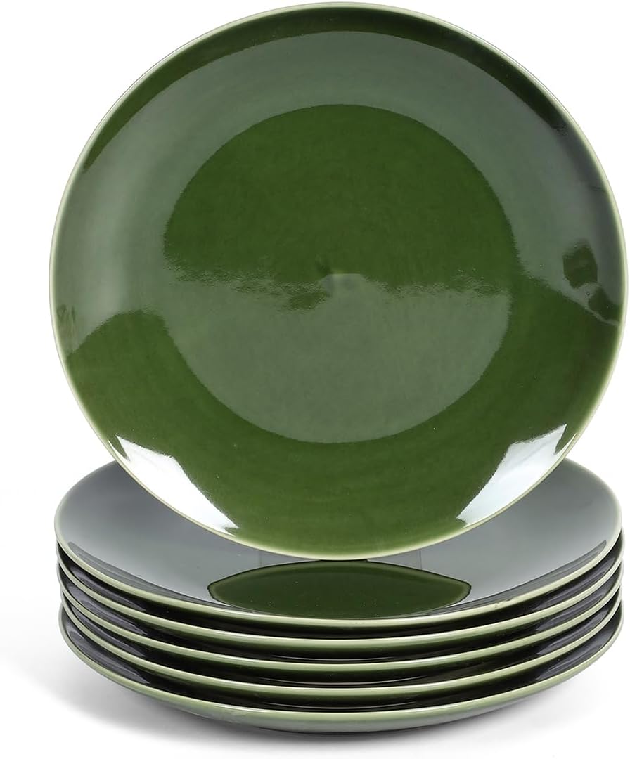 vicrays Ceramic Dessert Salad Plates, 8 Inch, Set of 6, Round, Microwave, Oven, and Dishwasher Safe, Scratch Resistant, Porcelain Fluted Suitable for Snacks, Appetizer, Home, Restaurant (Blue)