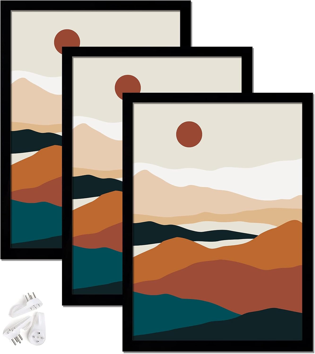 Black 16x24 Picture Frame Set of 3, High Transparent Frame for 16 By 24 Photo Collage Canvas Poster Size Wall Mount and Tabletop Horizontally Vertically (Black, 16 x 24 inches)