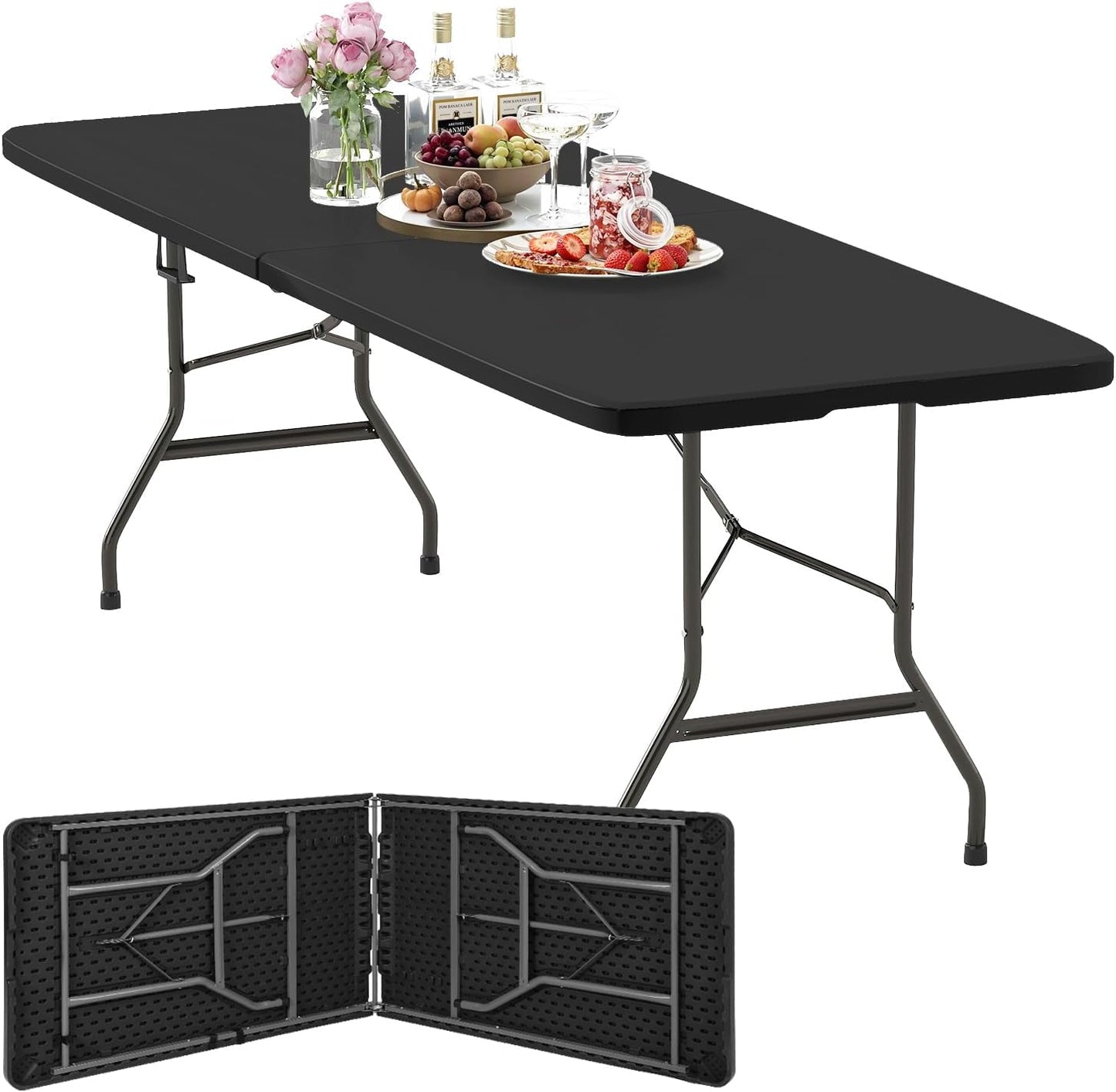 FDW Folding Half Portable Foldable Table for Parties Backyard Events (White, 6 FT 70 * 29) (White, 6 FT)
