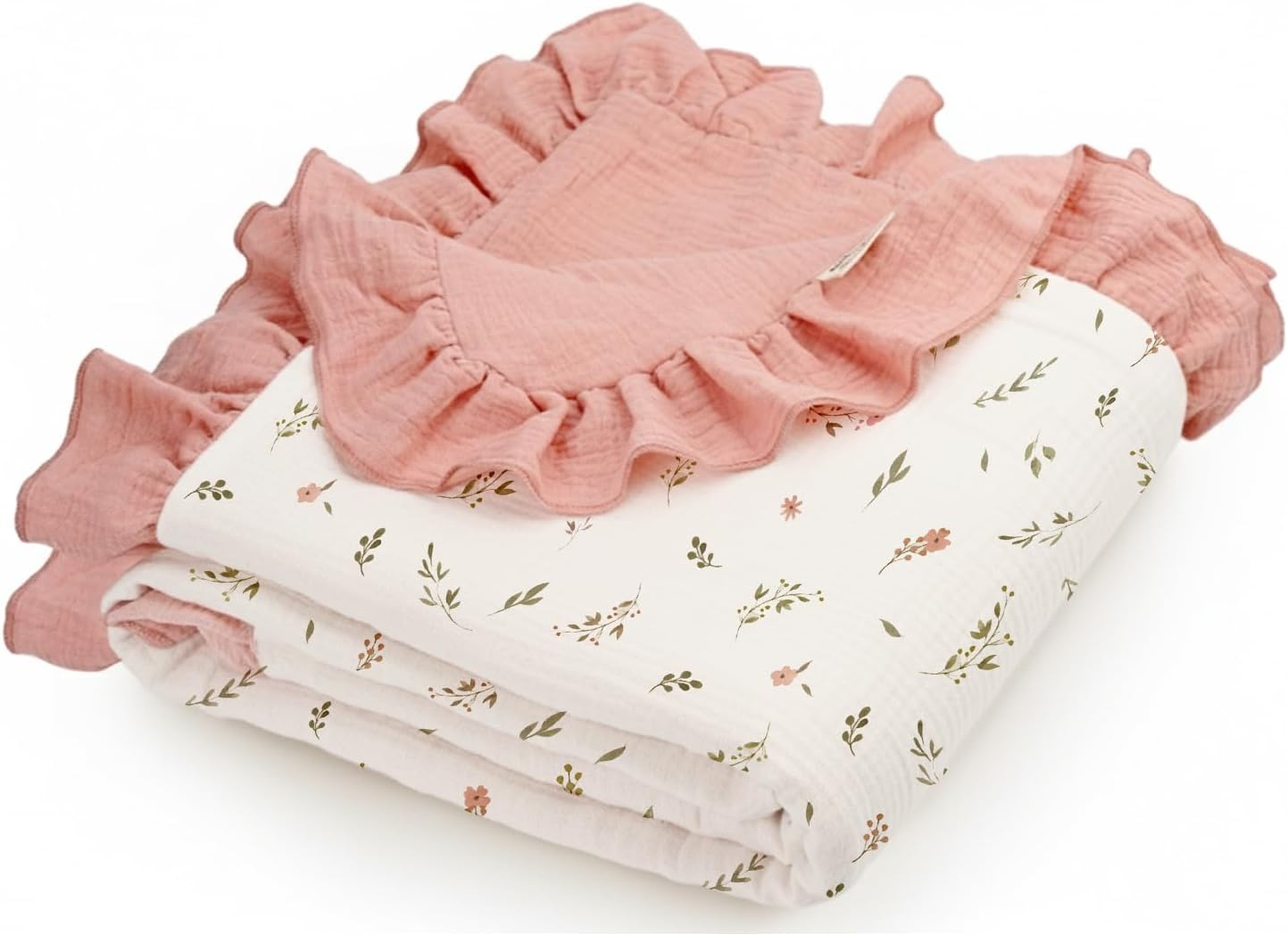 Muslin Ruffled Baby Blanket, Extra Large 52 x 52 Inches, Soft Breathable Cotton Crib Blanket for Newborn Infant Toddler (Hoppy Dreams-Ruffled, Printed)