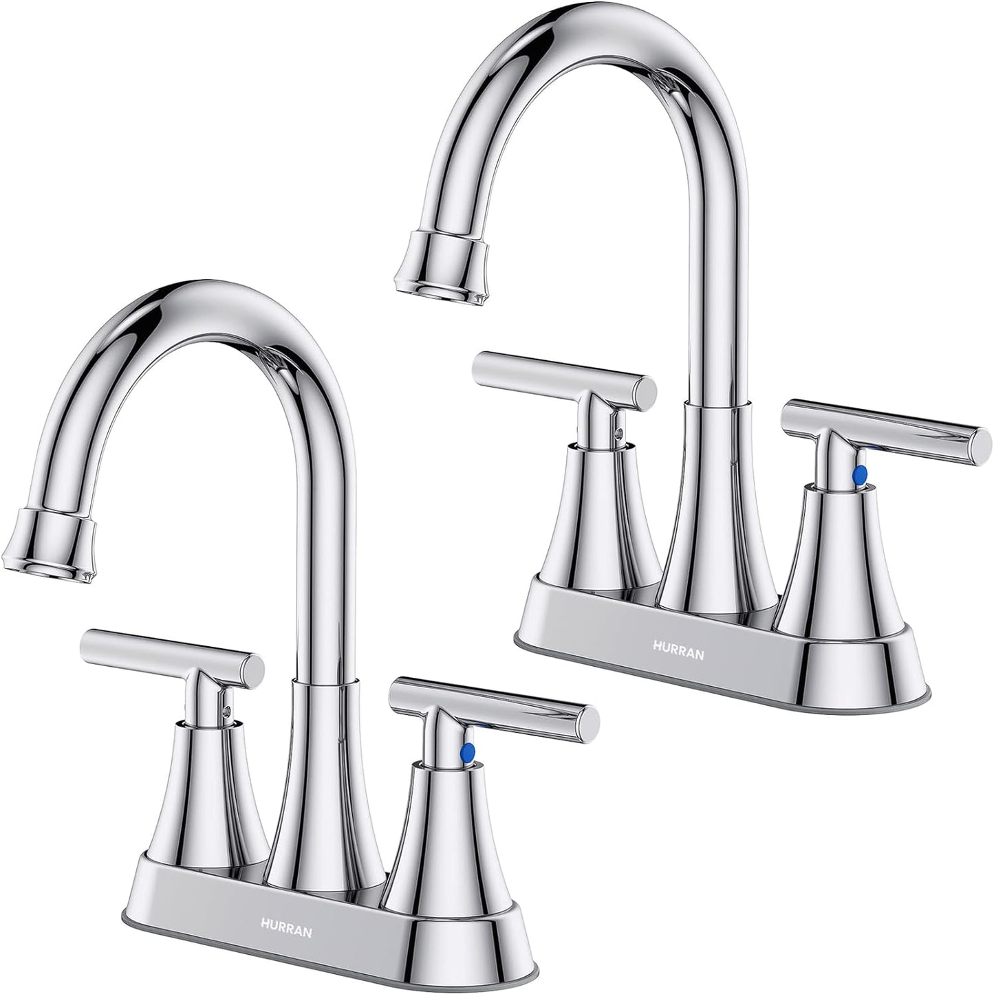 Bathroom Faucets for Sink 3 Hole, Hurran 4 inch Matte Black with Pop-up Drain and 2 Supply Hoses, Stainless Steel Lead-Free 2-Handle Centerset Faucet for Sink Vanity