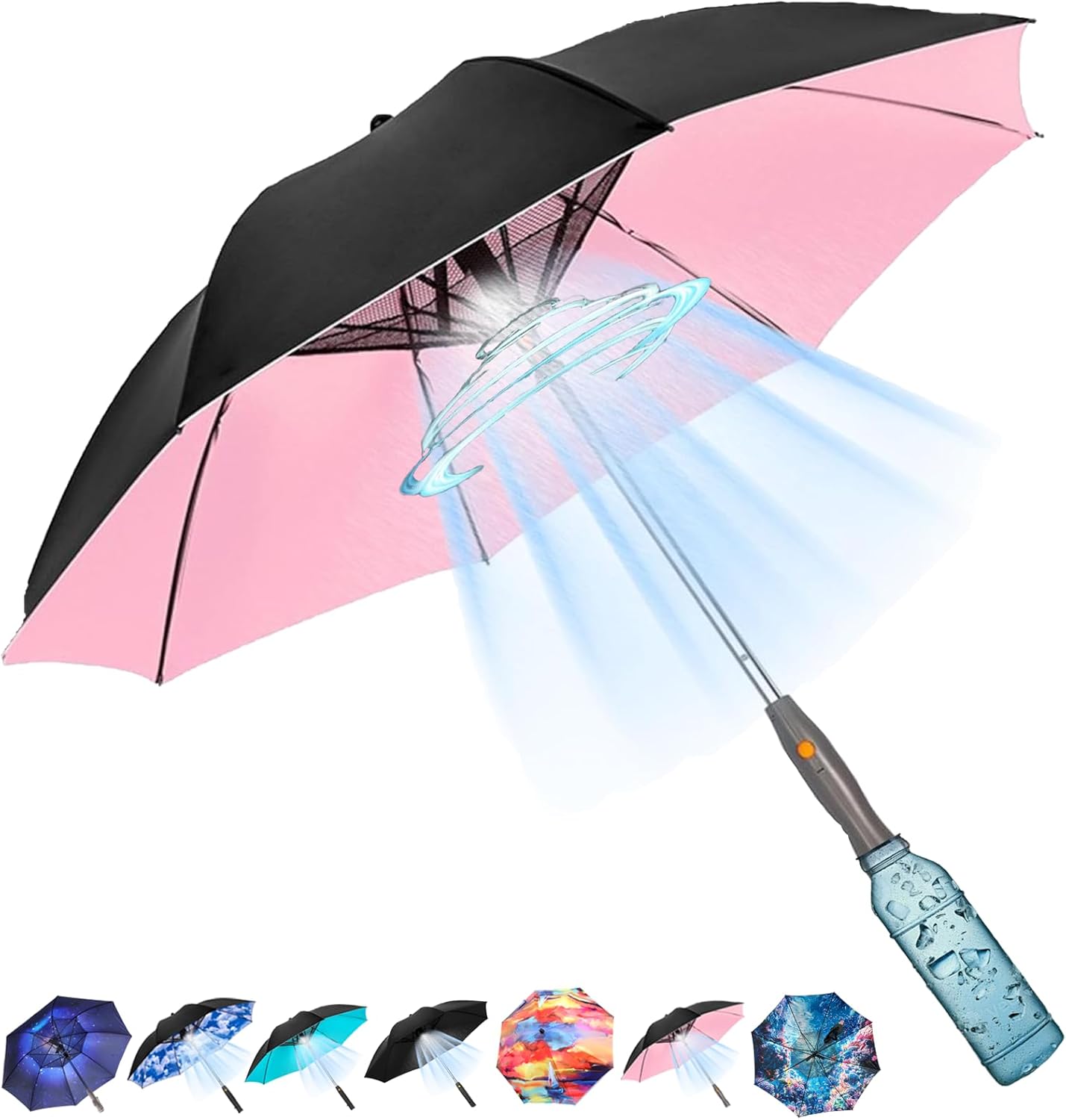 Umbrella with Fan and Mist Spray, 2025 upgraded UV Blocking Umbrella with Fan and Mister for Summer outdoor activities