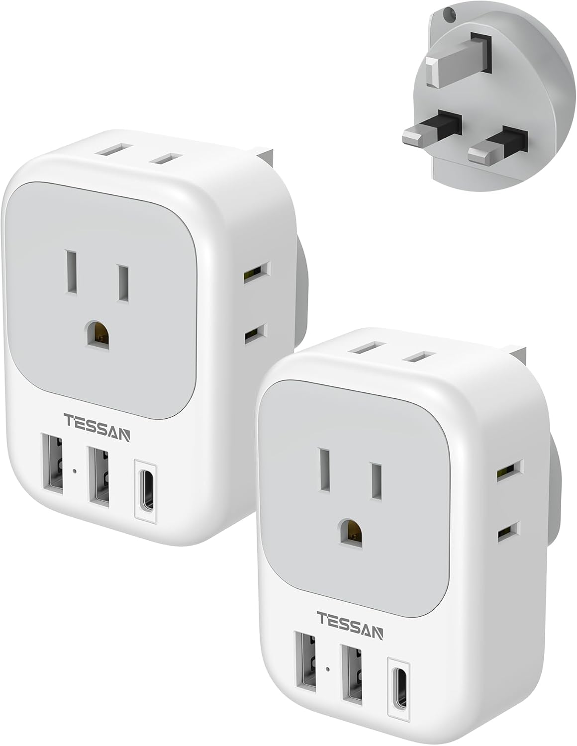 2 Pack European Plug Adapter USB C, TESSAN US to Europe Adapter 4 Outlets 3 USB Charger, Type C International Power Adaptor to Italy Spain France Portugal Iceland Germany, Europe Travel Essentials