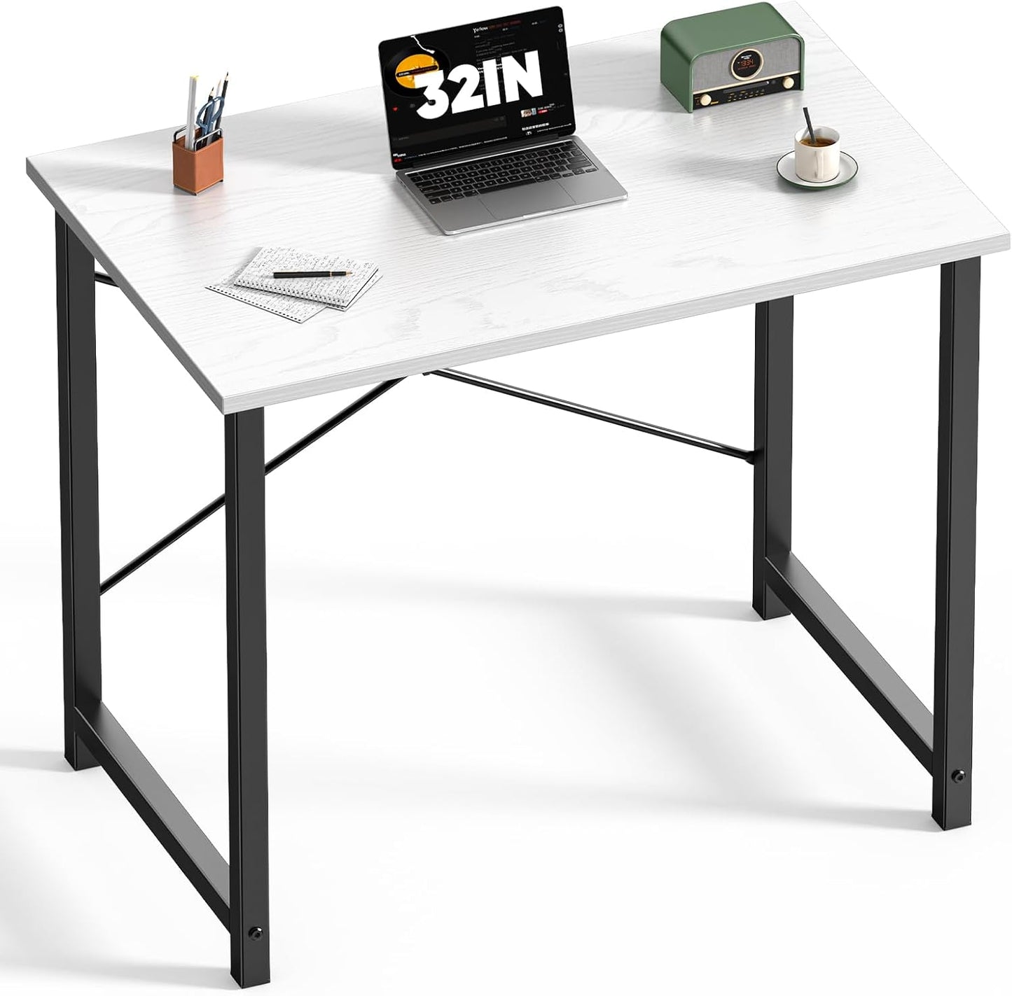 DUMOS 47 Inch Computer Desk for Home Office, Modern Writing Study Table Simple Modern Style for Bedroom Small Space, Large Work Desks with X-Shaped Reinforcement, Wood Brown