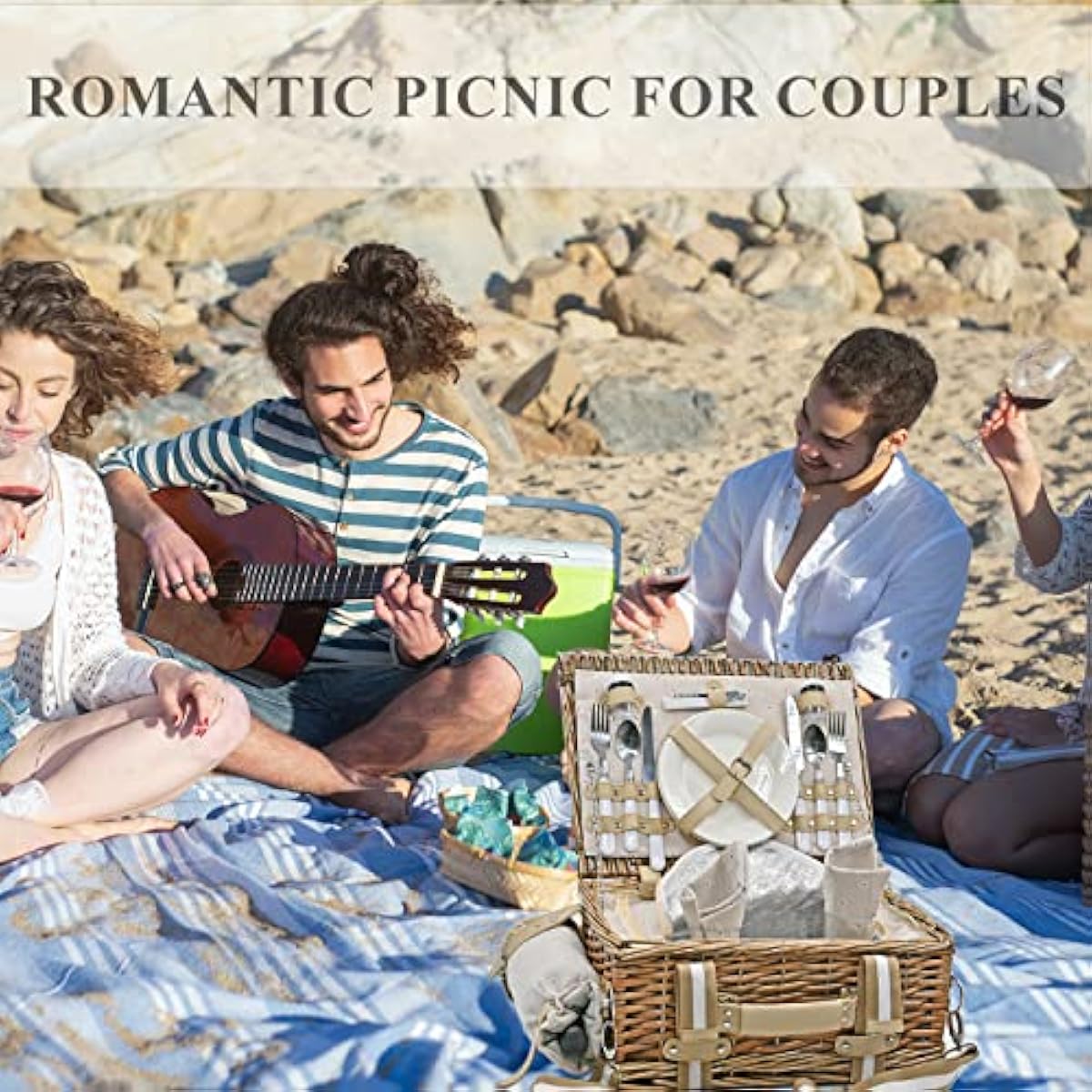31Pcs Picnic Basket Set for 4 with Insulated Liner and Waterproof Blanket Wine Pouch, Large Wicker Picnic Hamper for Camping,Outdoor,Valentine Birthday Christmas for Couples