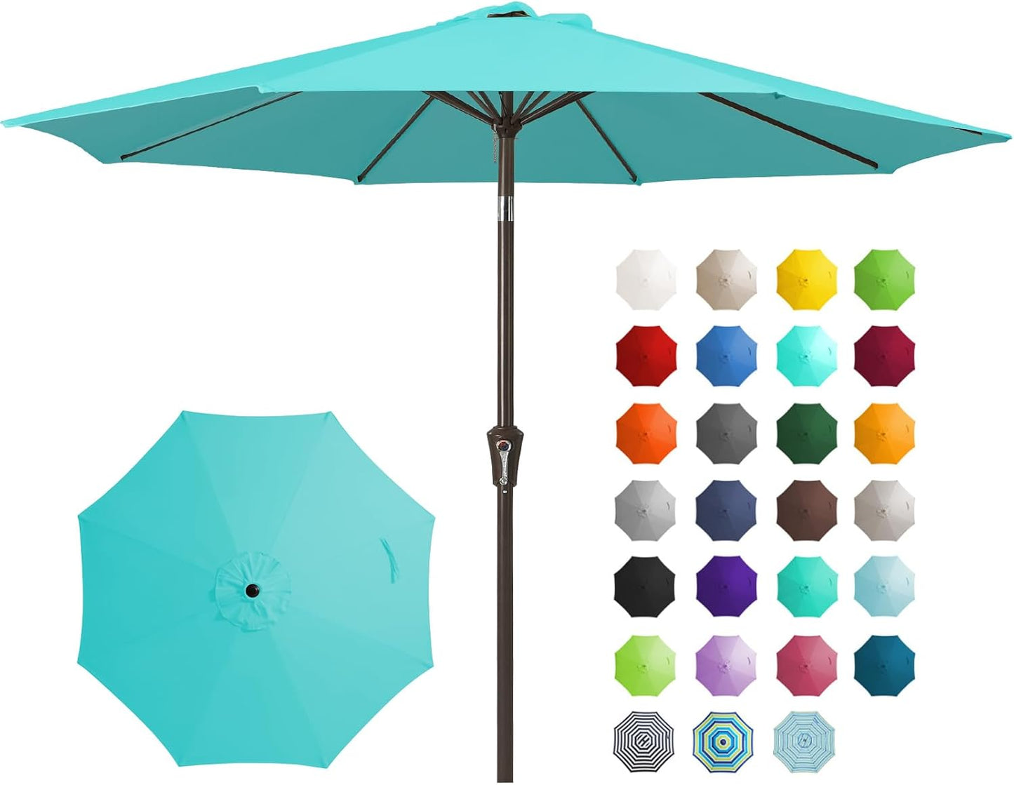 JEAREY 9FT Outdoor Patio Umbrella Outdoor Table Umbrella with Push Button Tilt and Crank, Market Umbrella 8 Sturdy Ribs UV Protection Waterproof for Garden, Deck, Backyard, Pool (Beige)