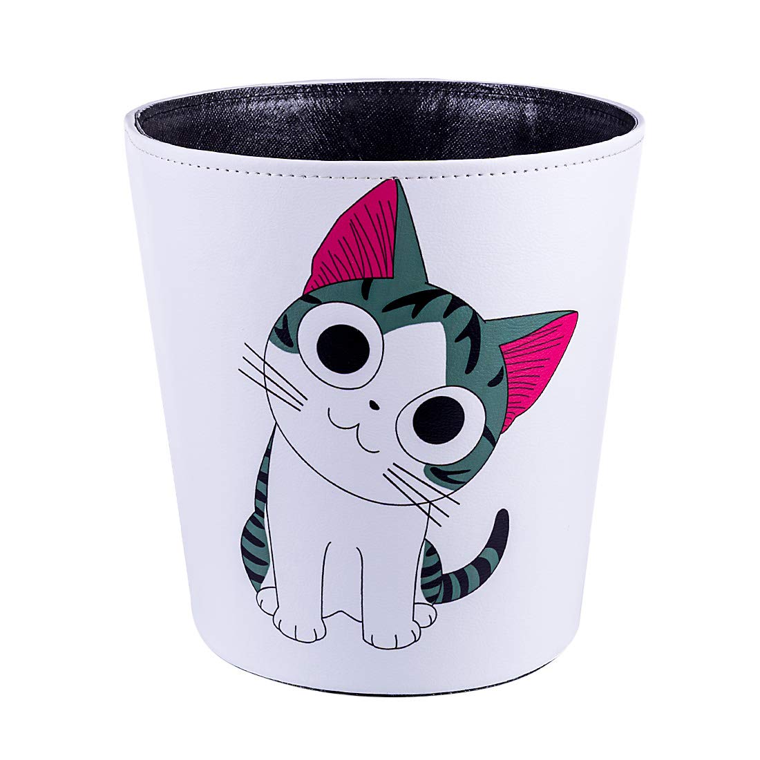 10L/2.64 Gallon Trash Can, Decorative Waste Basket, PU Leather Waste Paper Basket, Waterproof Garbage Can for Bathroom, Bedroom, Office, Kitchen and Living Room - Cat-2