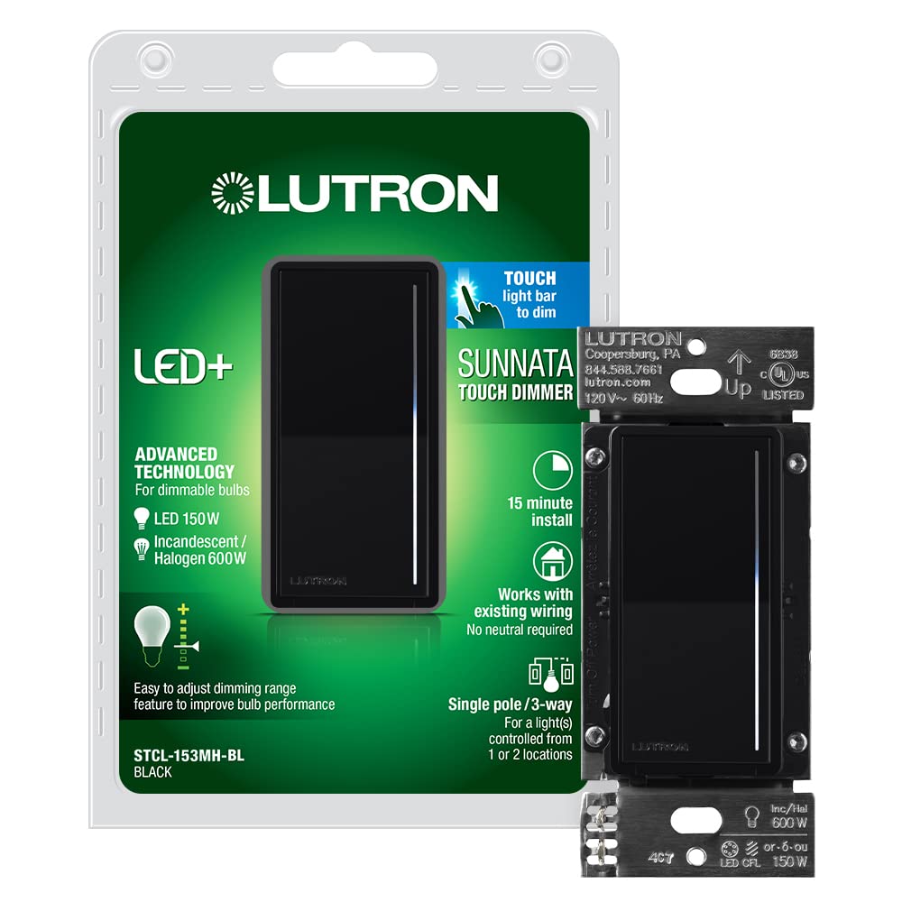 Lutron Sunnata Touch Dimmer Light Switch with Wallplate, LED+ Advanced Technology for LED and Incandescent, 3 Way/Multi Location, STCL-153MW-WH, White