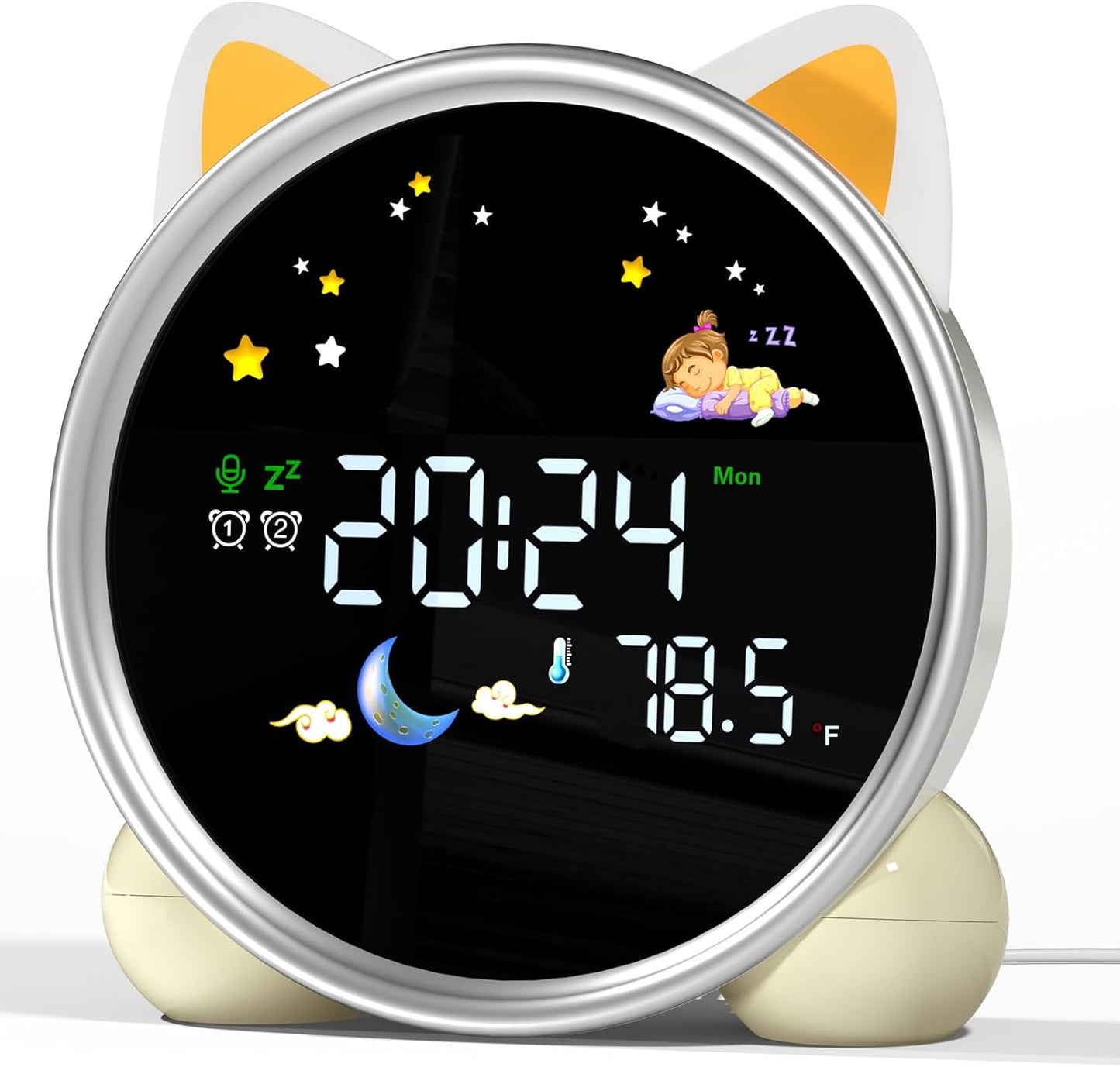 Kids Alarm Clock Ok to Wake Alarm Clock for Kids, Toddlers Night Light Clock for Bedroom, Cat Alarm Clock with Sleep Training and Sound Machine, Birthday Gift for Boy Girls Children