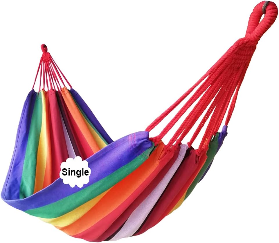 GOCAN Double Hammock 2 Person Extra Large 220x150cm Total Length 330cm Load 500lb Canvas Cotton Hammock for Patio Porch Garden Backyard Lounging Outdoor and Indoor with Removable Spreader bar