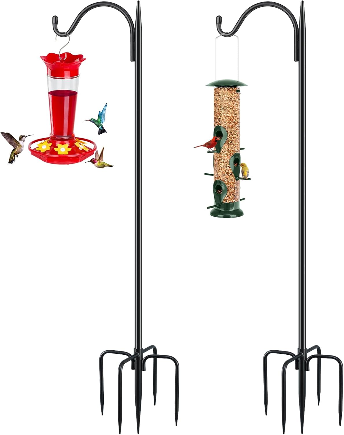 FEED GARDEN Shepards Hooks for Outdoor Bird Feeder Pole 76 Inch Adjustable Tall Heavy Duty Shepherds Hooks for Hanging Plant Baskets, Solar Lights, Wedding Decor, Lanterns, Black (2 Pack)